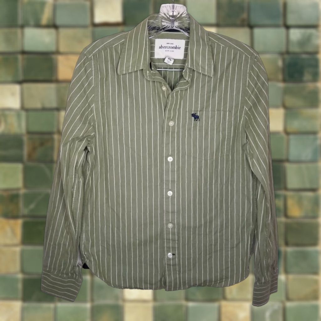 Abercrombie & Fitch Abercrombie & Fitch Shirt Men XL Green Muscle Long Sleeve Button-Up - Regular Fit, 19" Pit to Pit, 25" Length Size US XL / EU 56 / 4 - 1 Thumbnail