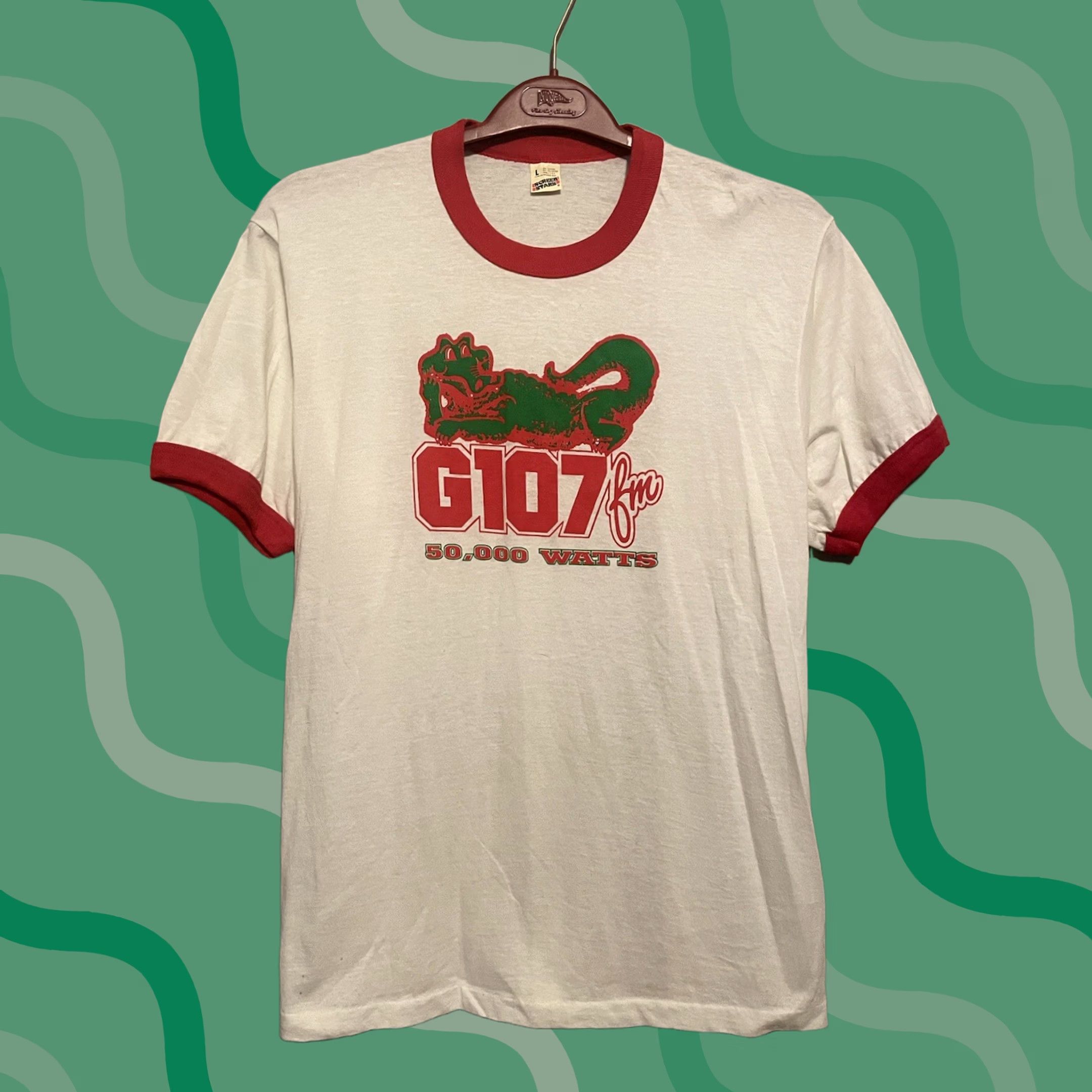 Vintage VINTAGE 70s G107 FM Radio Station 50000 Watts Rare White T-Shirt Size L Hip Hop Men Shirt White 18” Pit 28” Length Mens Size US L / EU 52-54 / 3 - 1 Thumbnail