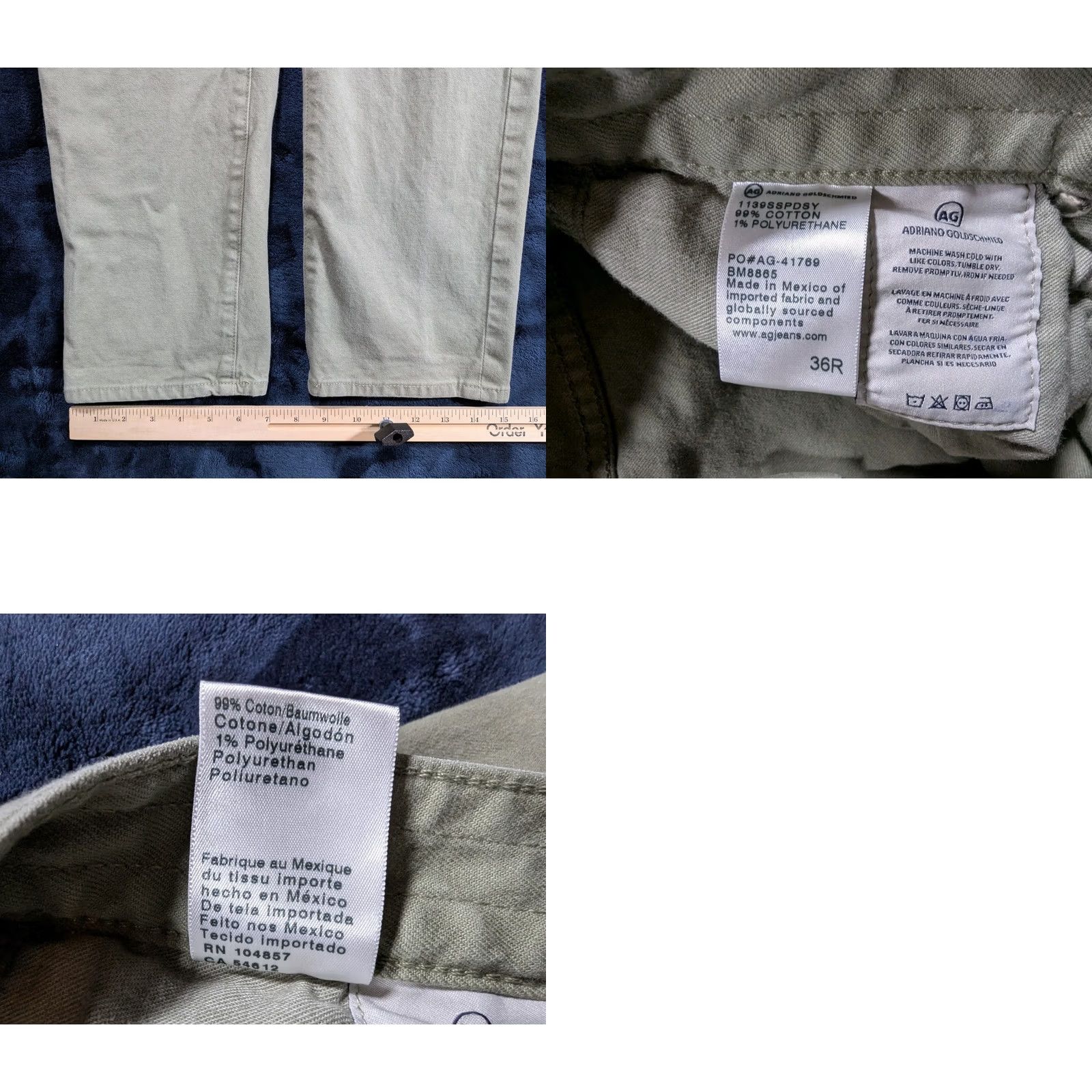 Vintage AG Adriano Goldschmied Jeans Mens 36R 36x32 The Dylan Slim Skinny Green Denim Cotton Blend Slimming Modern Size US 36 / EU 52 - 9 Thumbnail