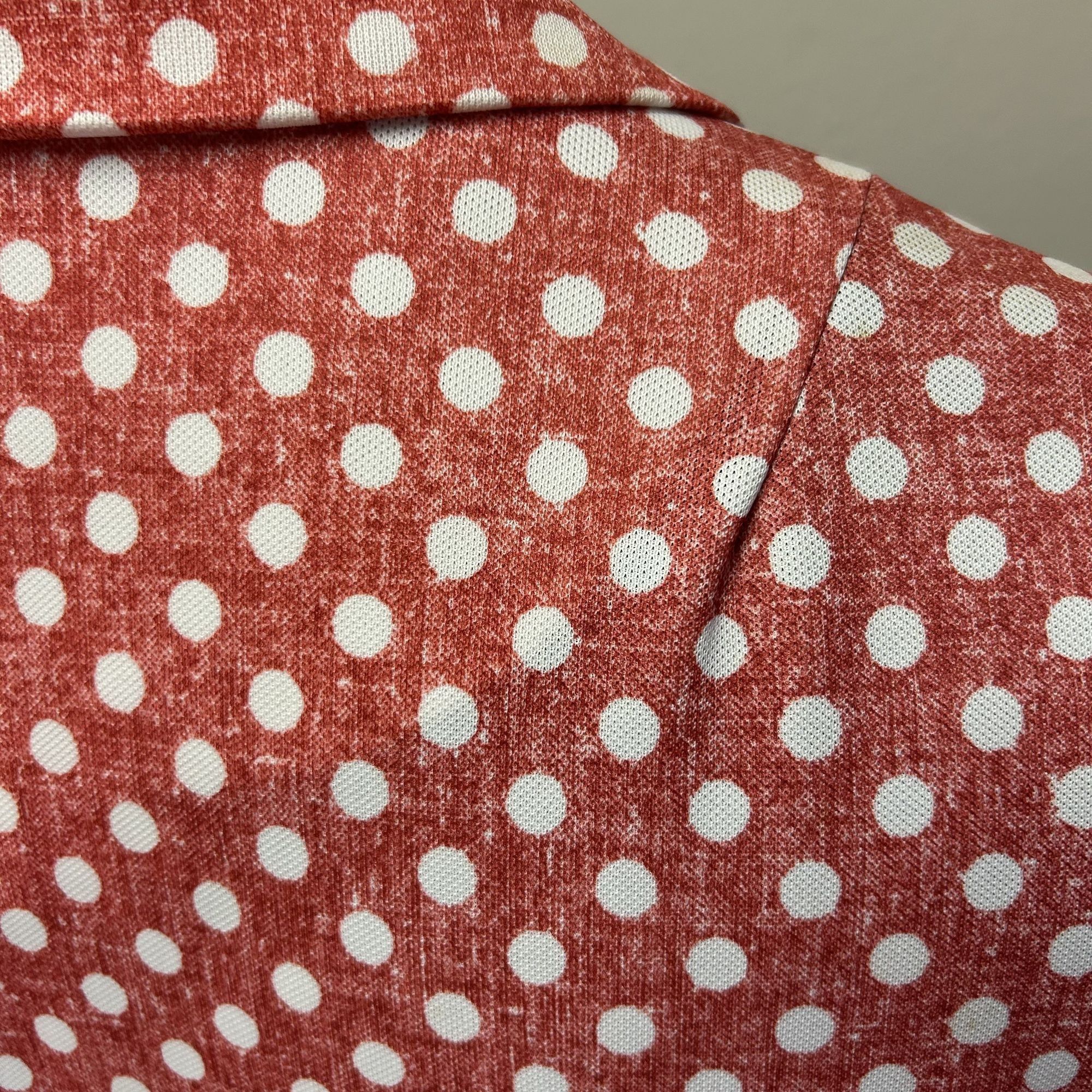 Vintage 60 70's MOD Red POLKA DOT Zipper Collared House Dress 18.5 Size XXL / US 16-18 / IT 52-54 - 8 Thumbnail