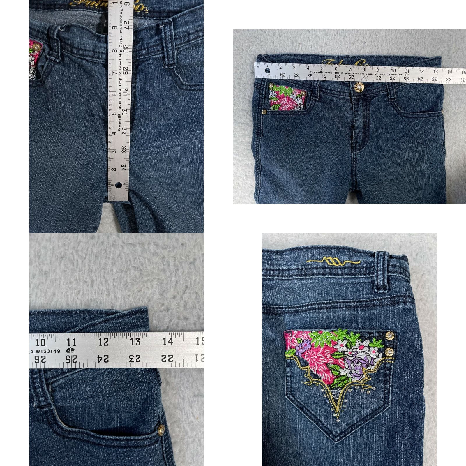 Fubu VINTAGE FUBU Jeans Capri Womens 14 Blue Denim 90s Floral Embroidered Embellished Capris Jeans Womens Size 14 Blue Size 36" / US 14 / IT 50 - 8 Thumbnail