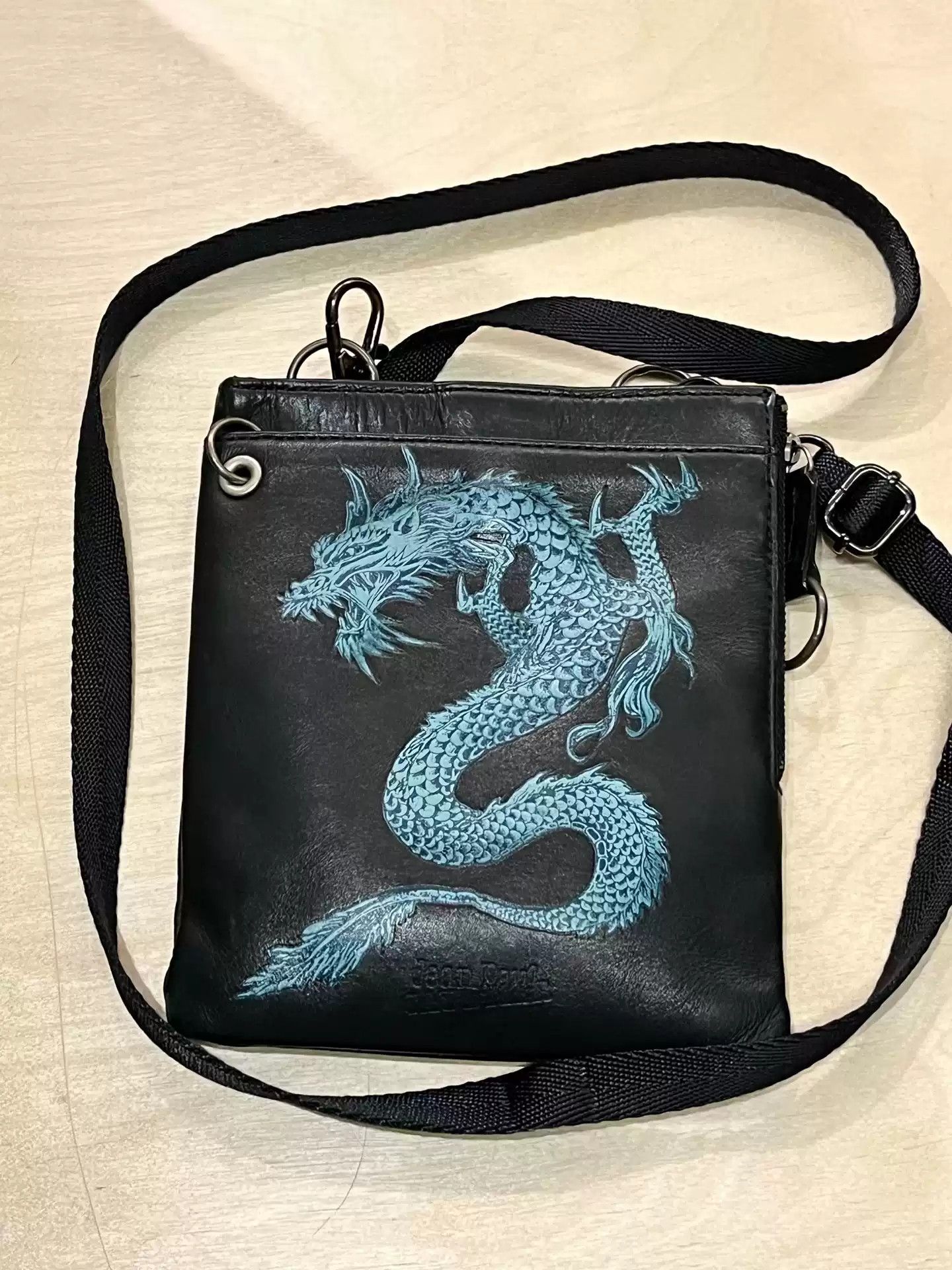 Pre-owned Jean Paul Gaultier Dragon Pattern Crossbody Bag Golden Mouth Bag Large Handbag Deconstructed Shoulder Bag In Black