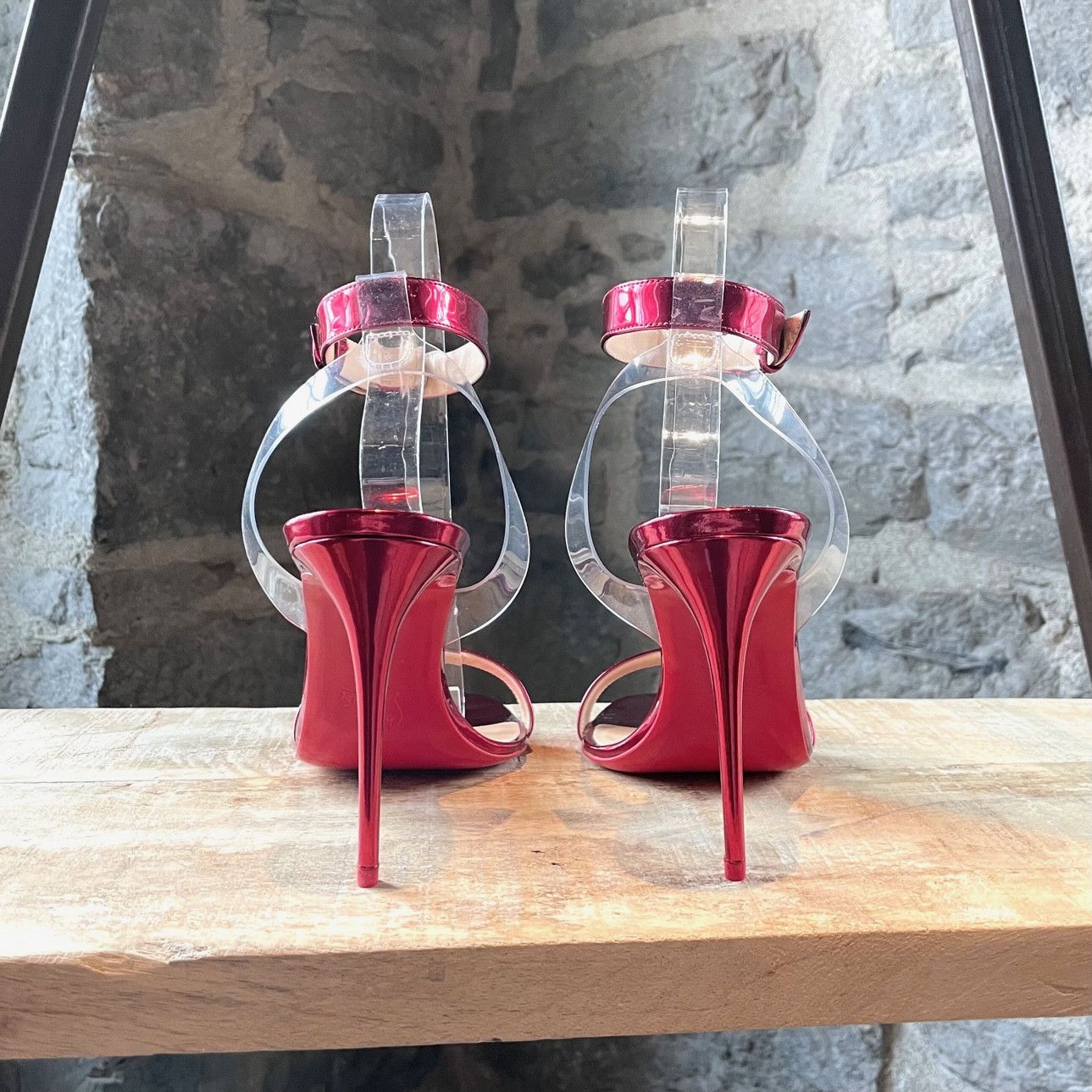Christian Louboutin Christian Louboutin Metallic Red Jonatina 100 Sandals Size US 7 / IT 37 - 5 Thumbnail