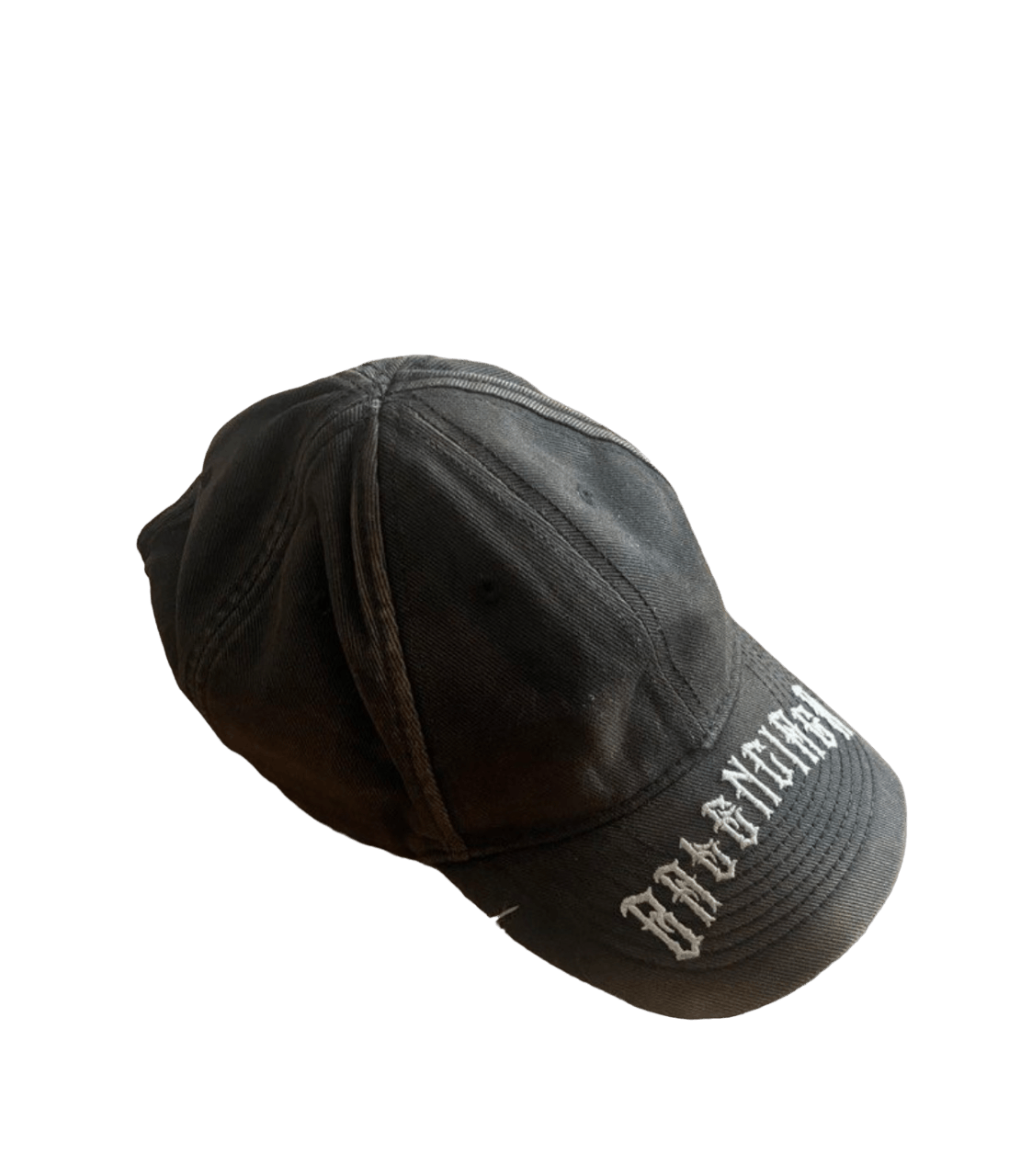 image of Balenciaga Distressed Dad Hat in Faded Black, Men's