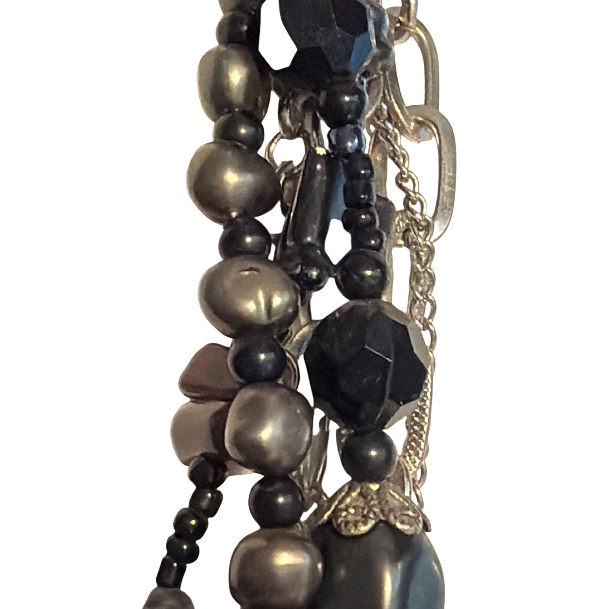 Other Multi Strand Black Silver Tone Beaded Necklace Chains Beads Size ONE SIZE - 3 Thumbnail