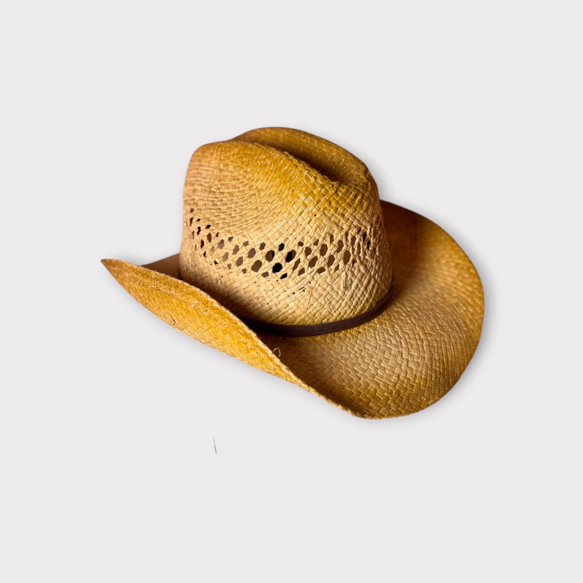 Homemade Vintage Straw Cowboy Hat w/ Chin Strap – Western Festival Size ONE SIZE - 2 Thumbnail