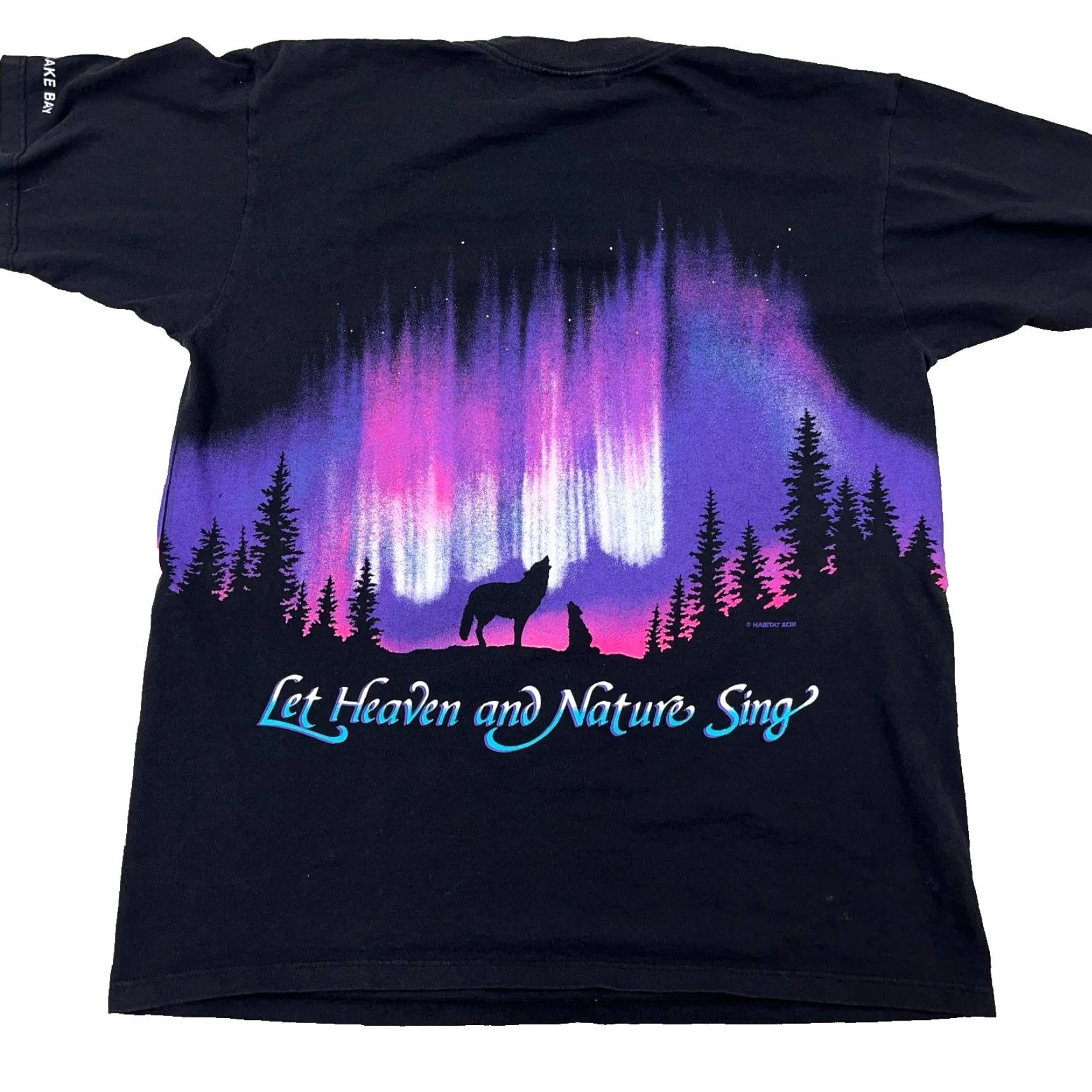 Gildan VINTAGE Gildan T-Shirt Men L Black All Over Print Wolf Habitat Heaven Sing 90s Nature Graphic Print Shirt Mens Size US L / EU 52-54 / 3 - 2 Thumbnail