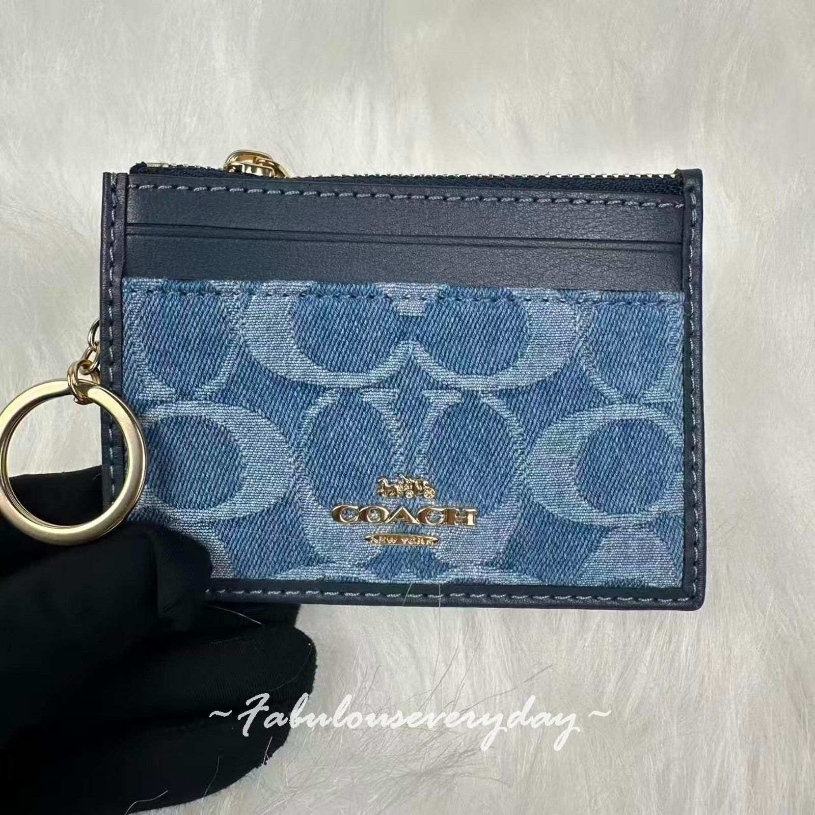 Coach Coach Mini Skinny Id Case In Signature Denim With Keyring Size ONE SIZE - 4 Thumbnail