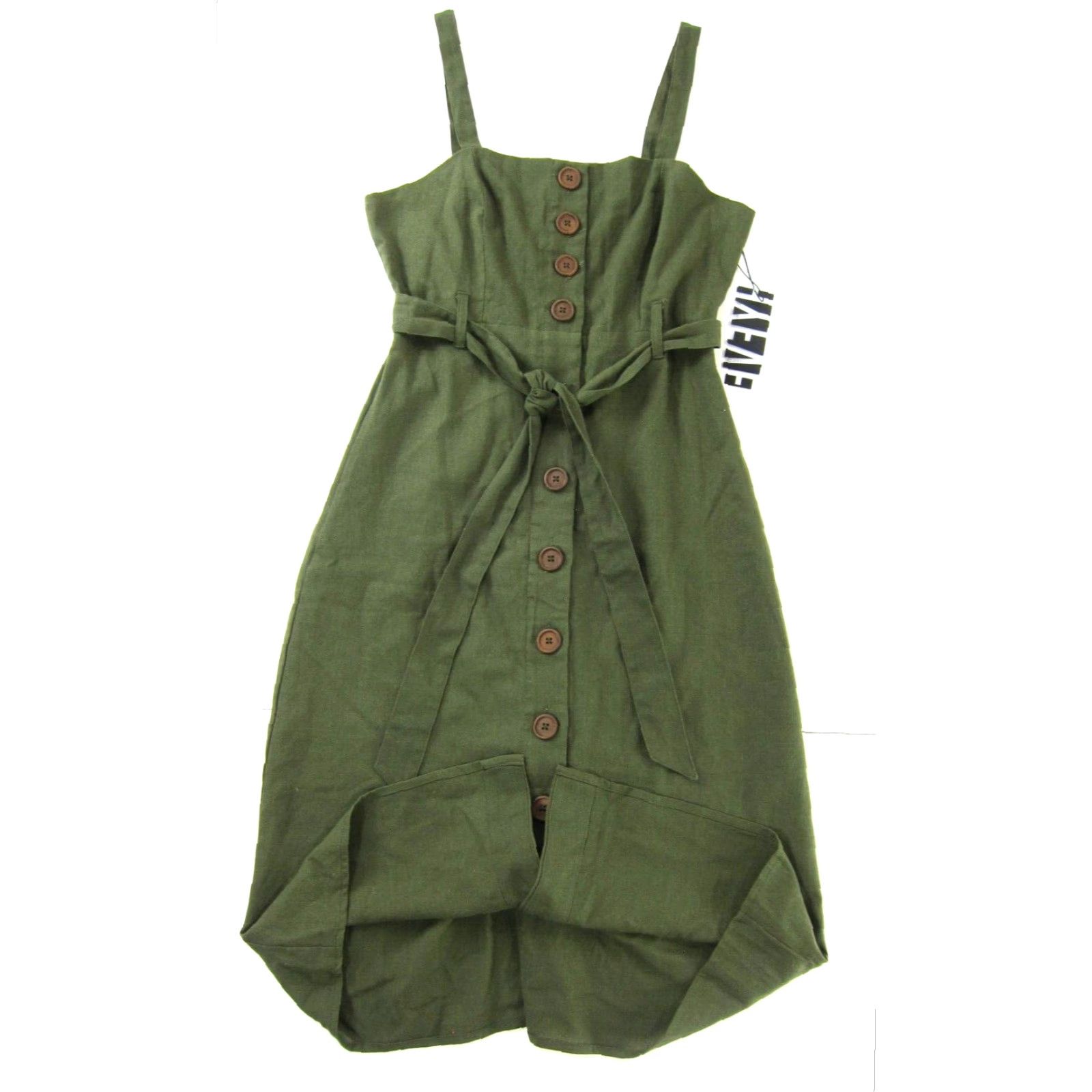 Vintage NWT HYFVE Army Olive Green Linen Cotton Button Down Belted Tank Sun Dress M Size M / US 6-8 / IT 42-44 - 6 Thumbnail