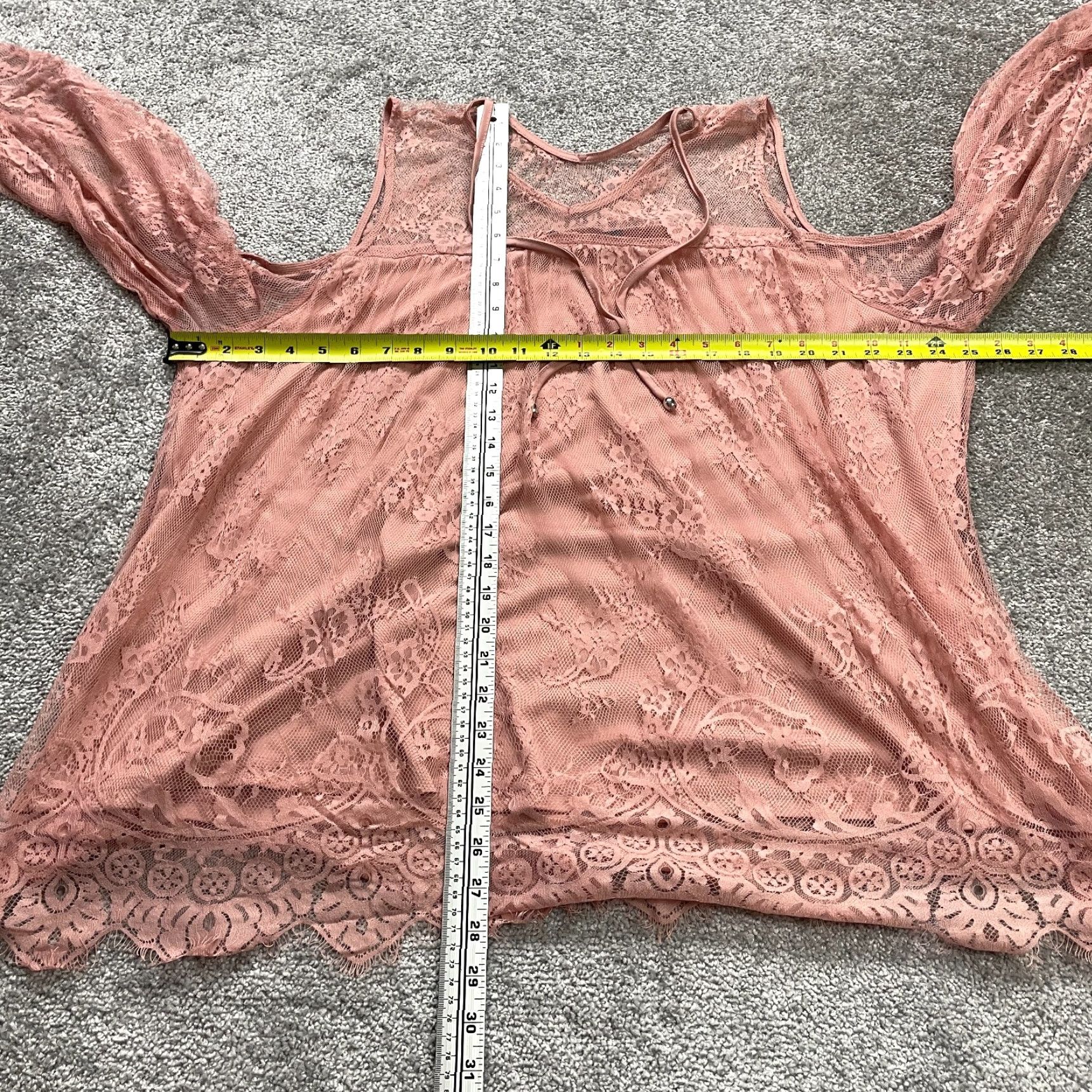 Rains Rain Lace Blouse Tunic Womens 3XL Peach Cold Shoulder Nylon Lined Flowy Casual Size XXL / US 16-18 / IT 52-54 - 6 Thumbnail