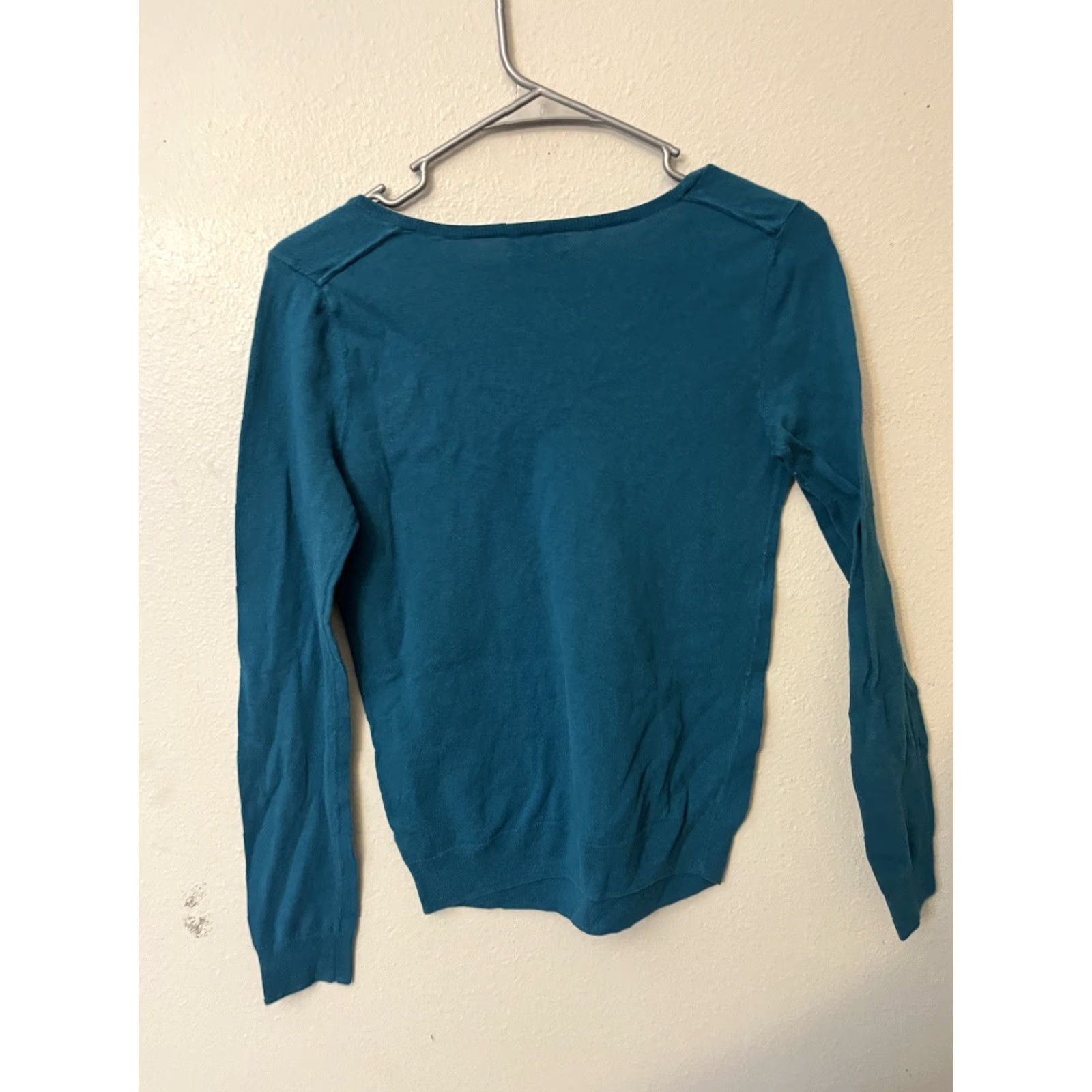Gap Gap Women Solid V-Neck Long Sleeve Blue Size S T-Shirt Size S / US 4 / IT 40 - 2 Thumbnail