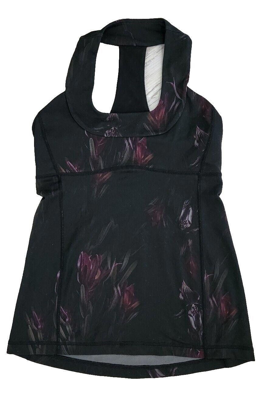 Designer Lululemon Tank Top 6 Black Floral Scoop Neck Wide Strap Size M / US 6-8 / IT 42-44 - 1 Thumbnail