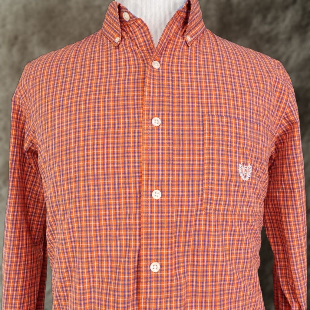 Chaps Chaps Shirt Mens M Orange Blue Plaid Button-Down Long Sleeve Easy Care Size US M / EU 48-50 / 2 - 1 Thumbnail