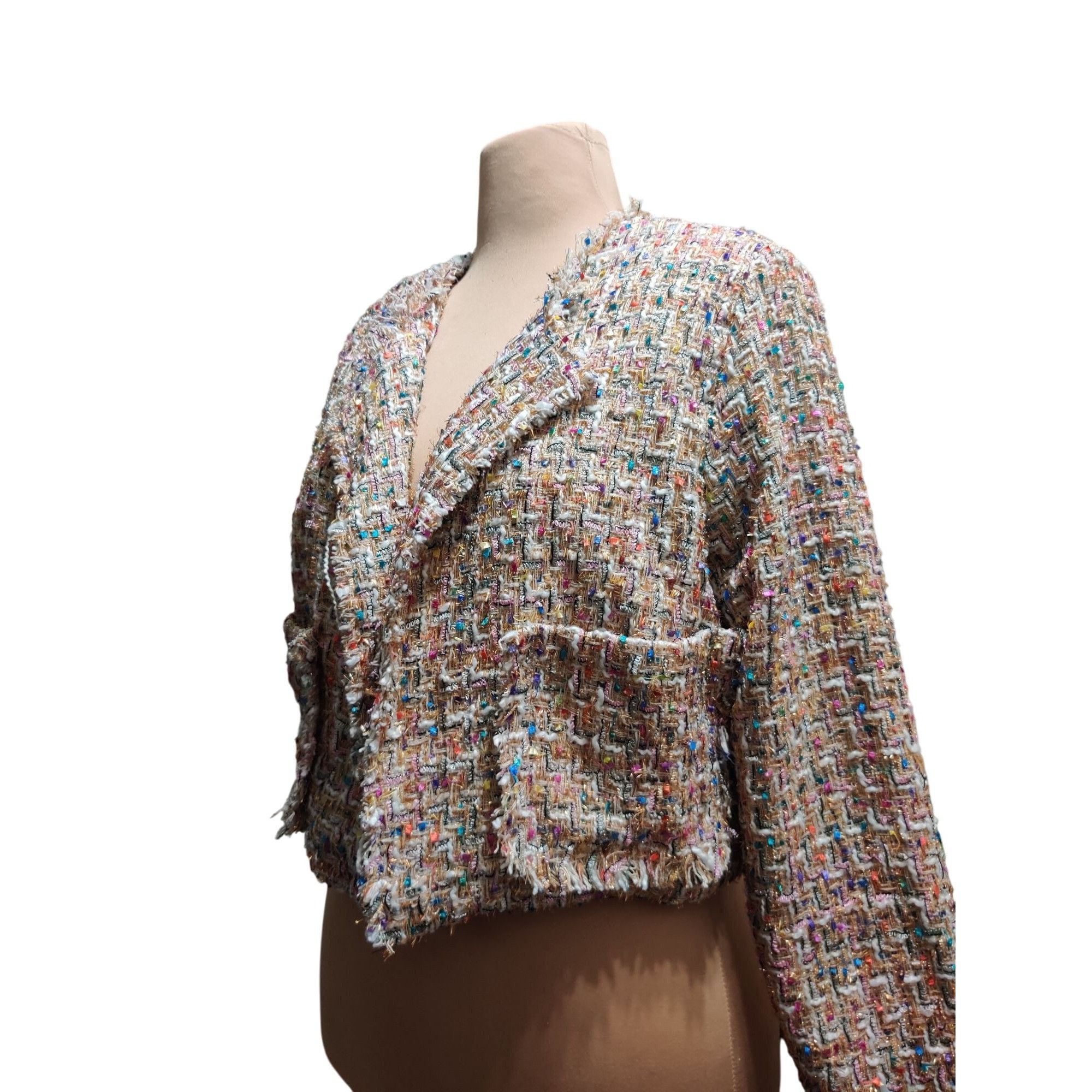 Fashion Nova Fashion Nova 1XL Womens Cropped Tweed Jacket Multicolor Text Size XL / US 12-14 / IT 48-50 - 12 Thumbnail