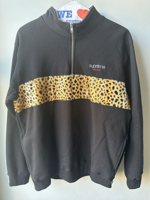 Supreme leopard panel 2024 half zip sweatshirt