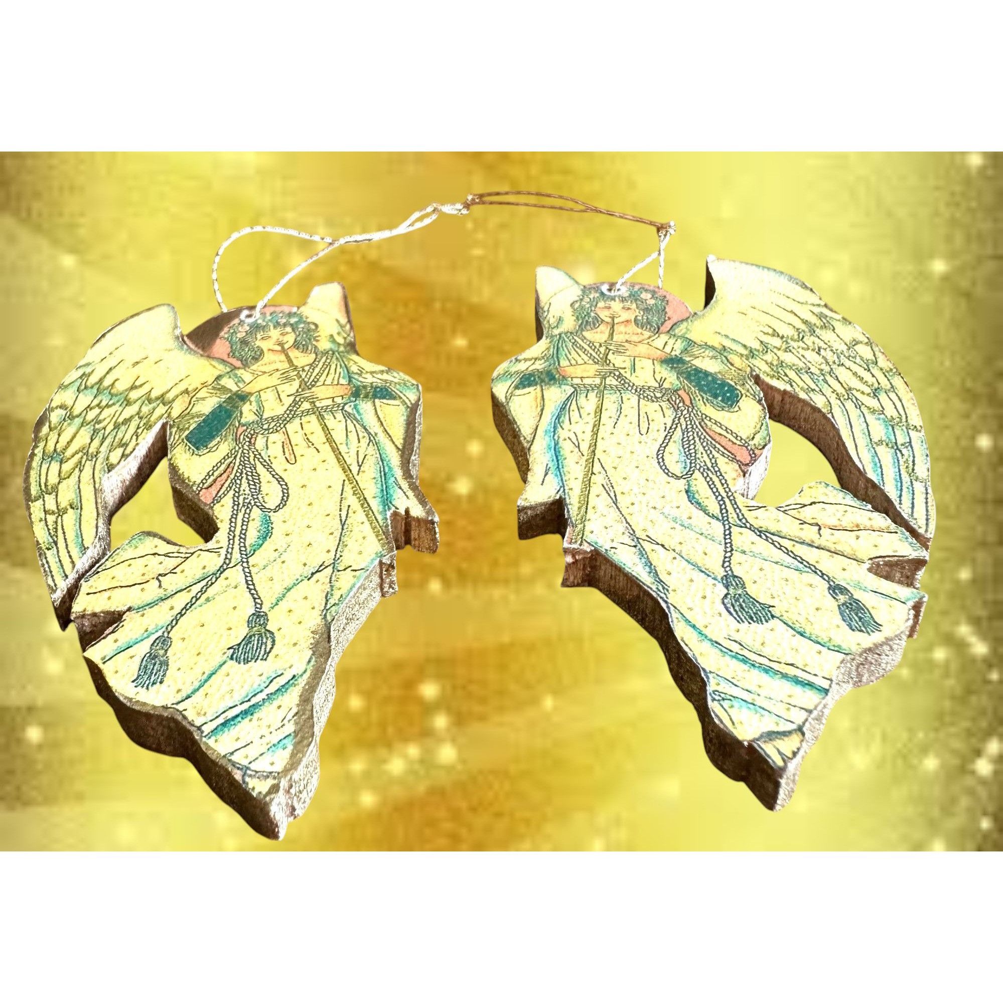 Handmade × Vintage VTG Decopage Angel Ornaments Set of 2 Wood Handmade Christma Size ONE SIZE - 9 Thumbnail