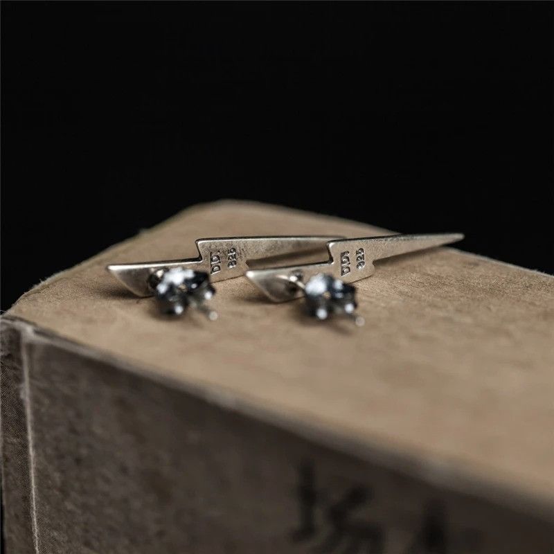 Jewelry Silver Lightning Stud Earrings 925 Sterling Ear Charms Size ONE SIZE - 3 Thumbnail