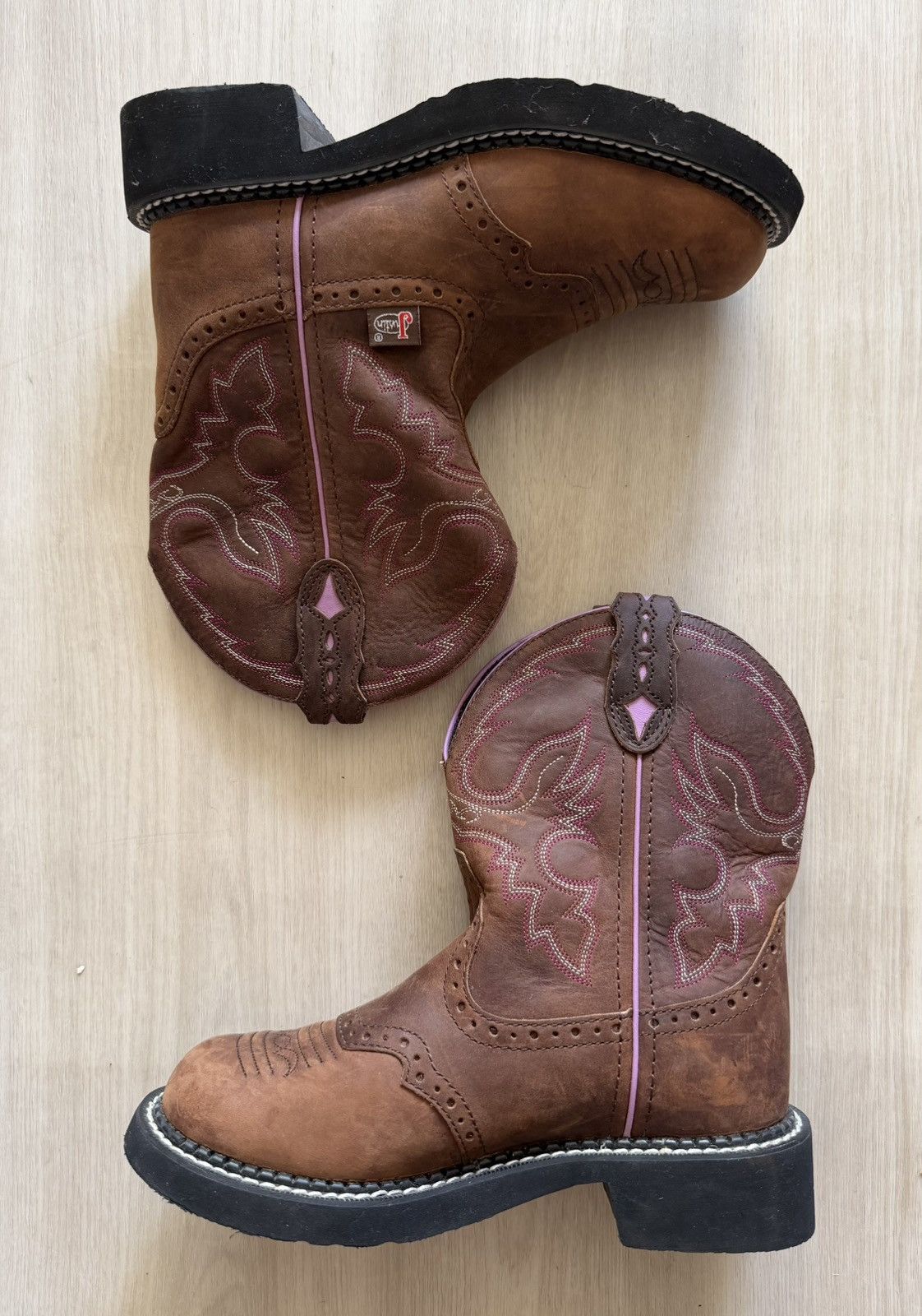 Justin Boots Justin Boots Gypsy L9903 Western Boots Brown Pink Sz 5B Size US 5 / IT 35 - 2 Thumbnail