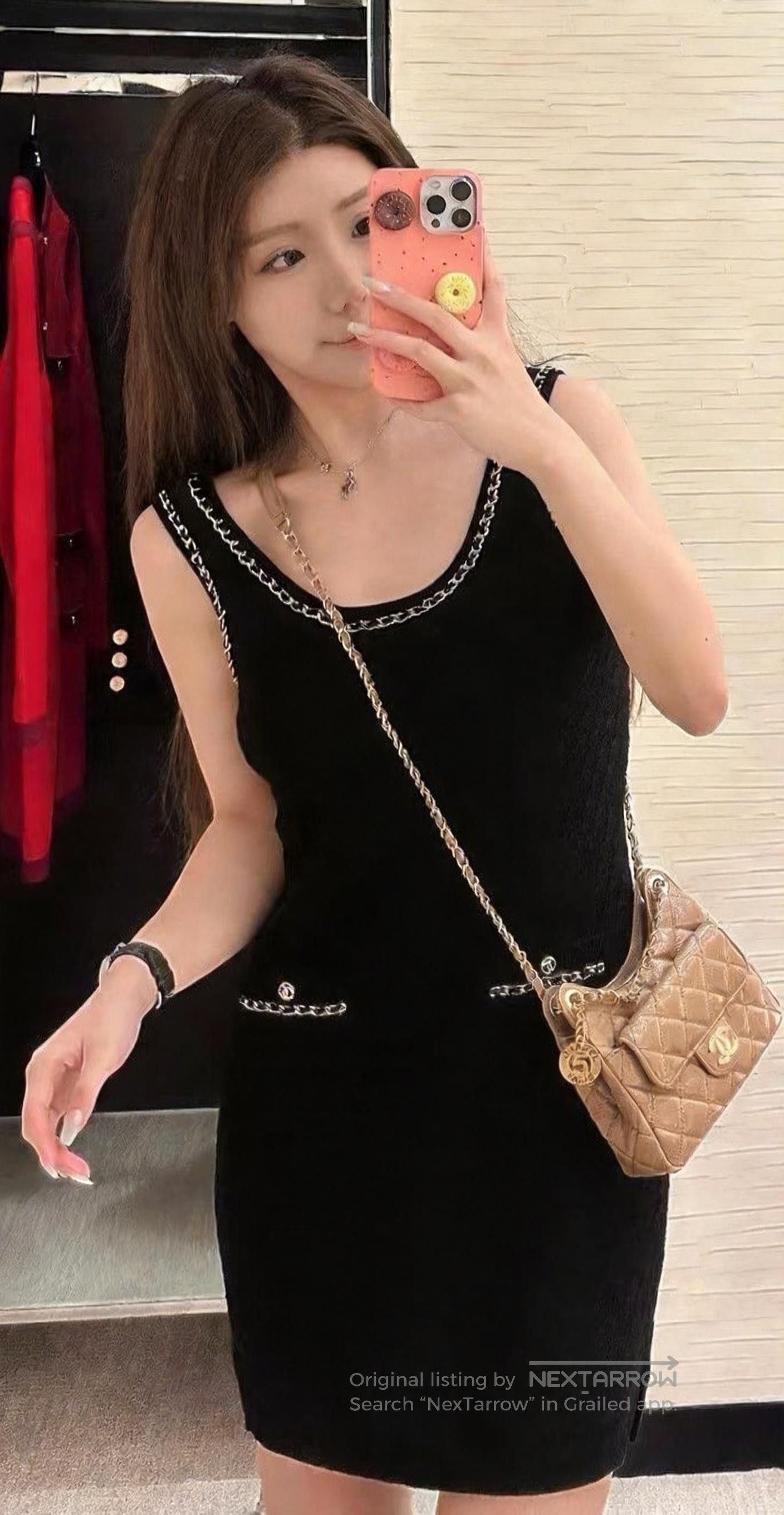 chanel black and gold chain dress Chanel 23B Double C short prom dresses 2024