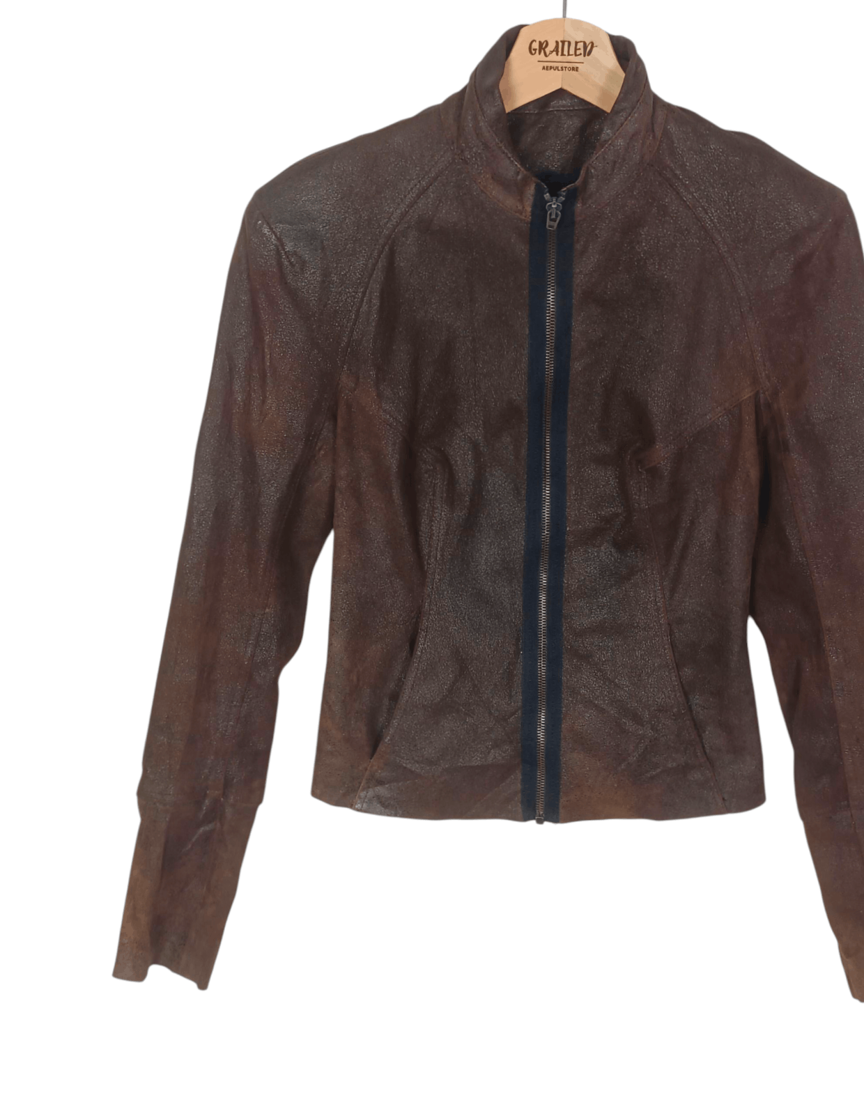 plein sud Plein Sud Rust Brown Leather Zip Up Jacket Size XS / US 0-2 / IT 36-38 - 7 Thumbnail