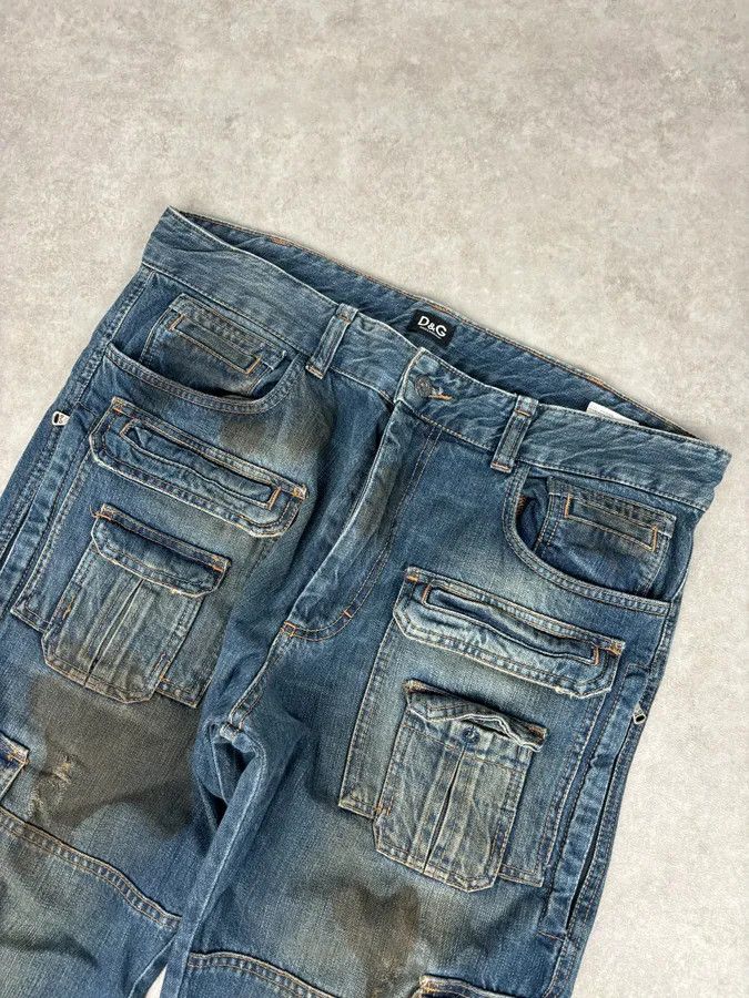 Dolce & Gabbana 2000s Dolce & Gabbana Navy Dirty Effect Denim Cargo Jeans Size US 36 / EU 52 - 5 Thumbnail
