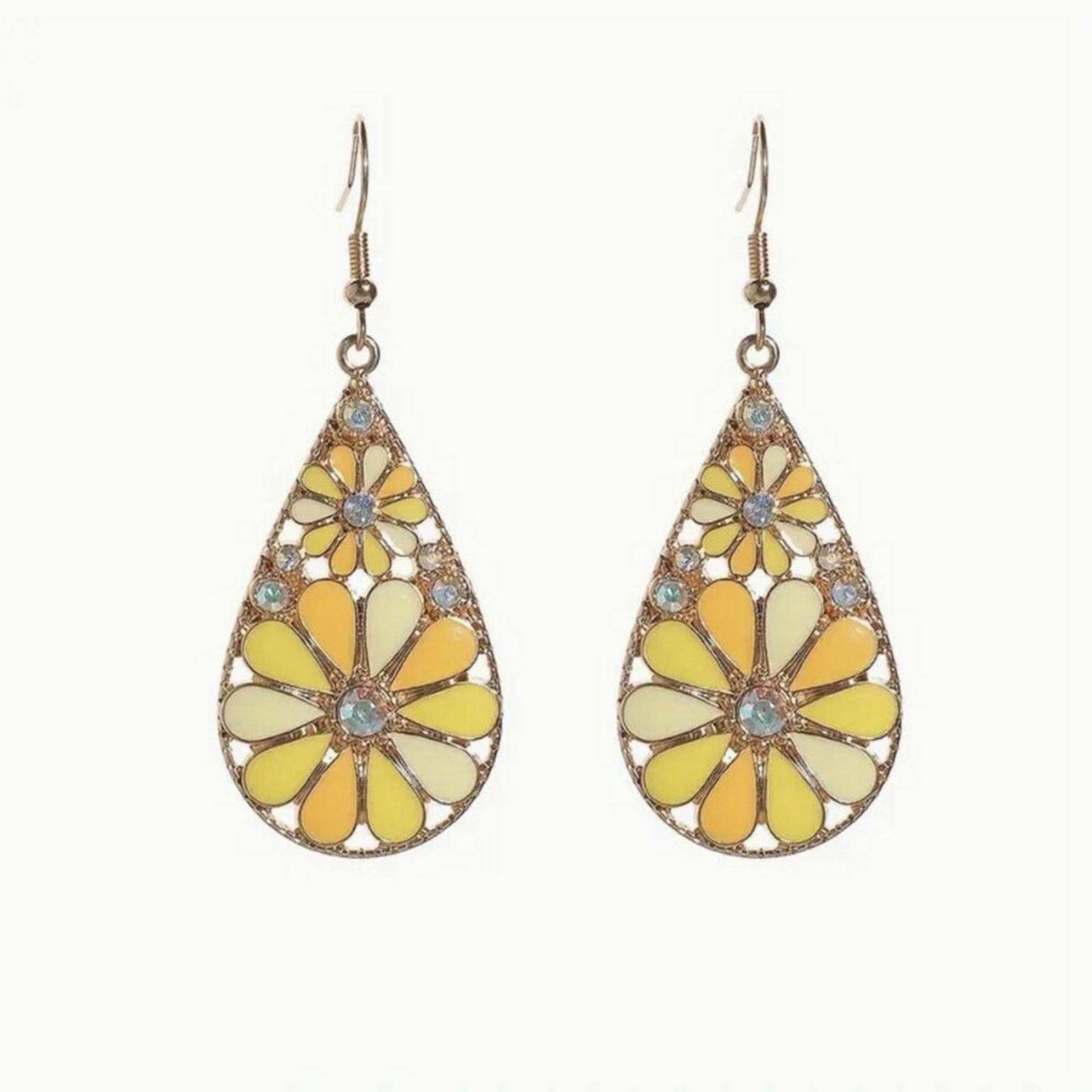 Other Yellow Mosaic Flower Dangle Earrings | Rose Gold Teardrop Size ONE SIZE - 1 Thumbnail