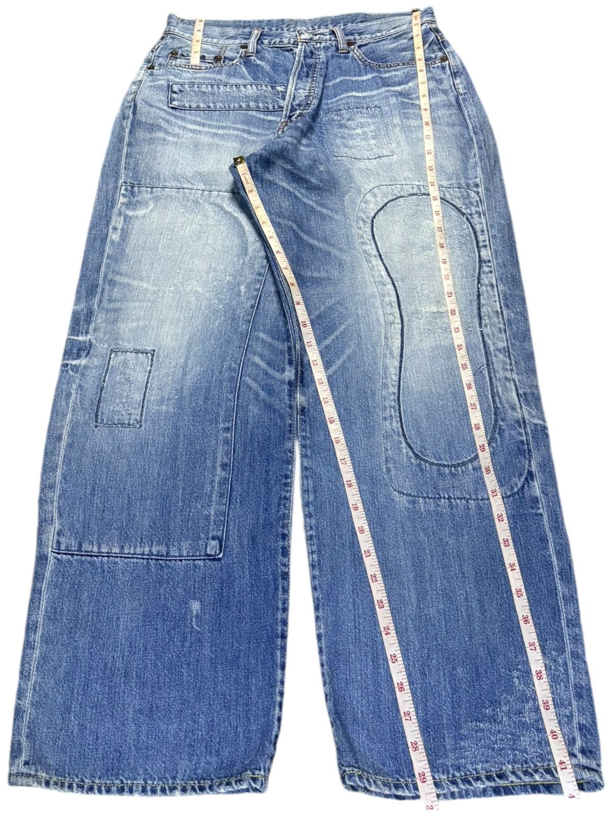 Japanese Brand Vintage Japanese Brand Faded Blue Wash Patched Baggy Jeans Size US 31 - 12 Thumbnail