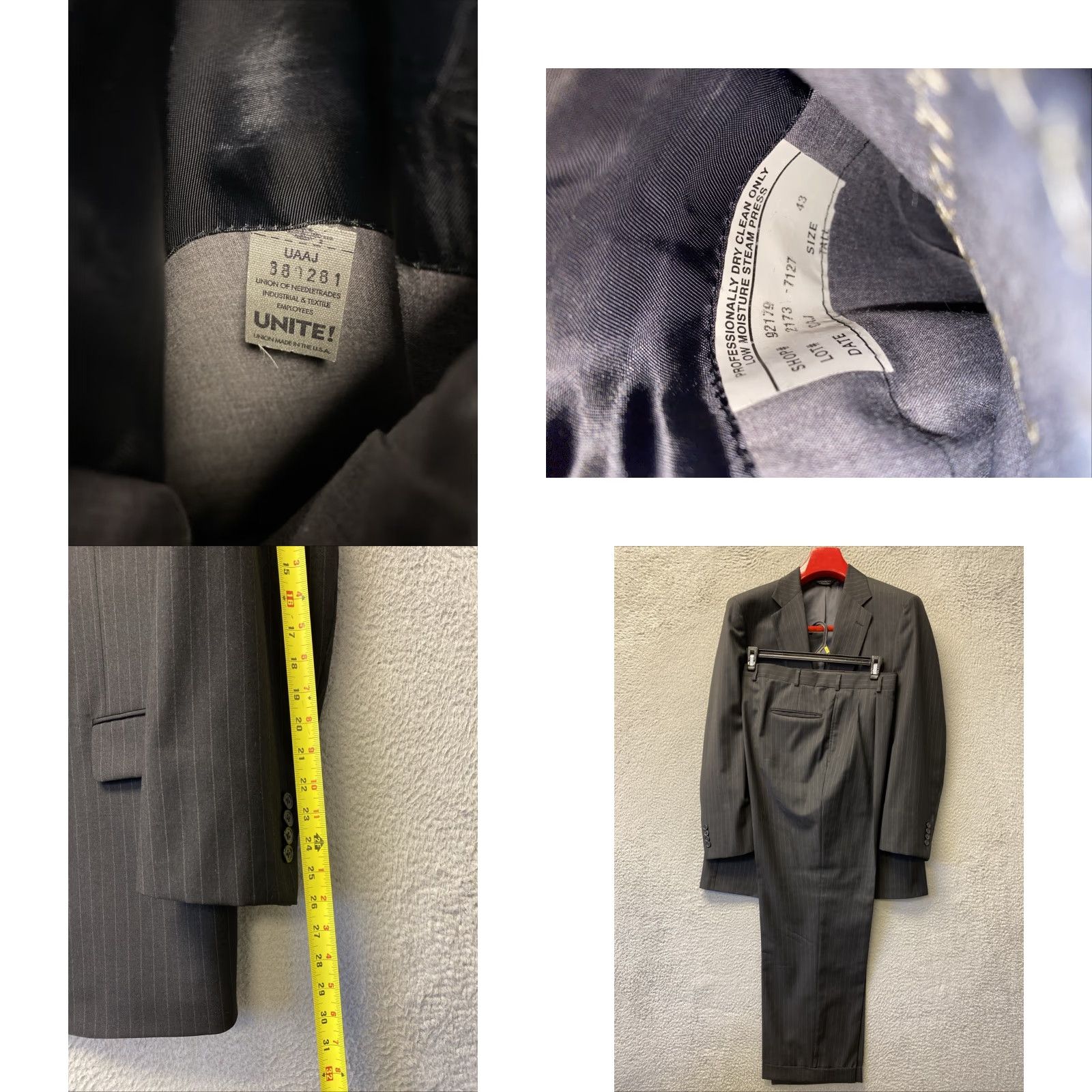 Southwick Southwick Wool Suit 43 R Pants 38x34 Men’s Gray Stripped USA 2 Piece Regular Wool Suit Size 46R - 9 Thumbnail
