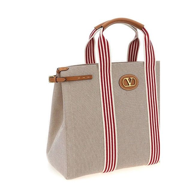 VALENTINO GARAVANI Antibes Natural/Tobacco Canvas Tote Bag N