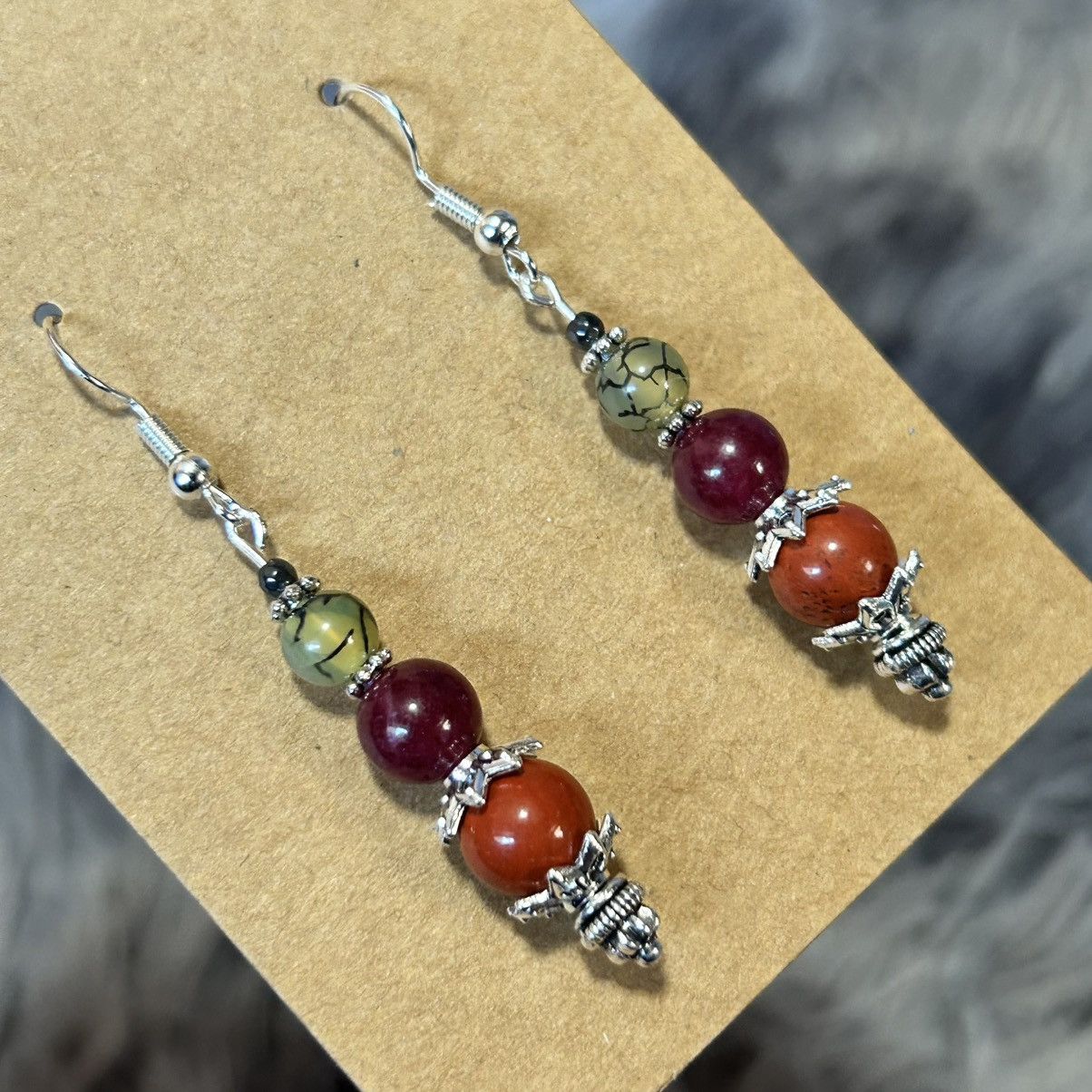 Handmade Handcrafted genuine stone garnet dragon vein jasper earrings Size ONE SIZE - 1 Thumbnail