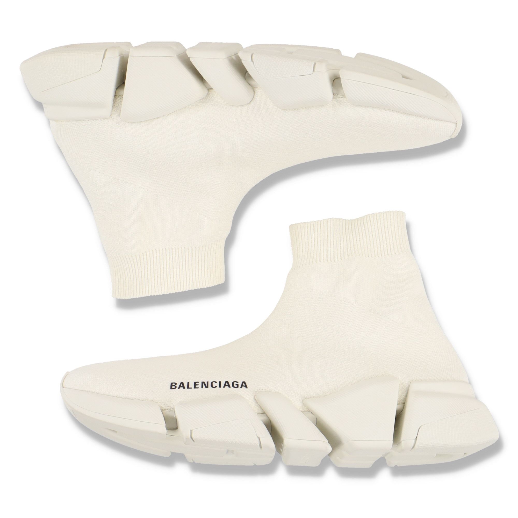 Balenciaga Light Beige Speed 2.0 Knit Sock Trainers Size US 7 / IT 37 - 3 Thumbnail