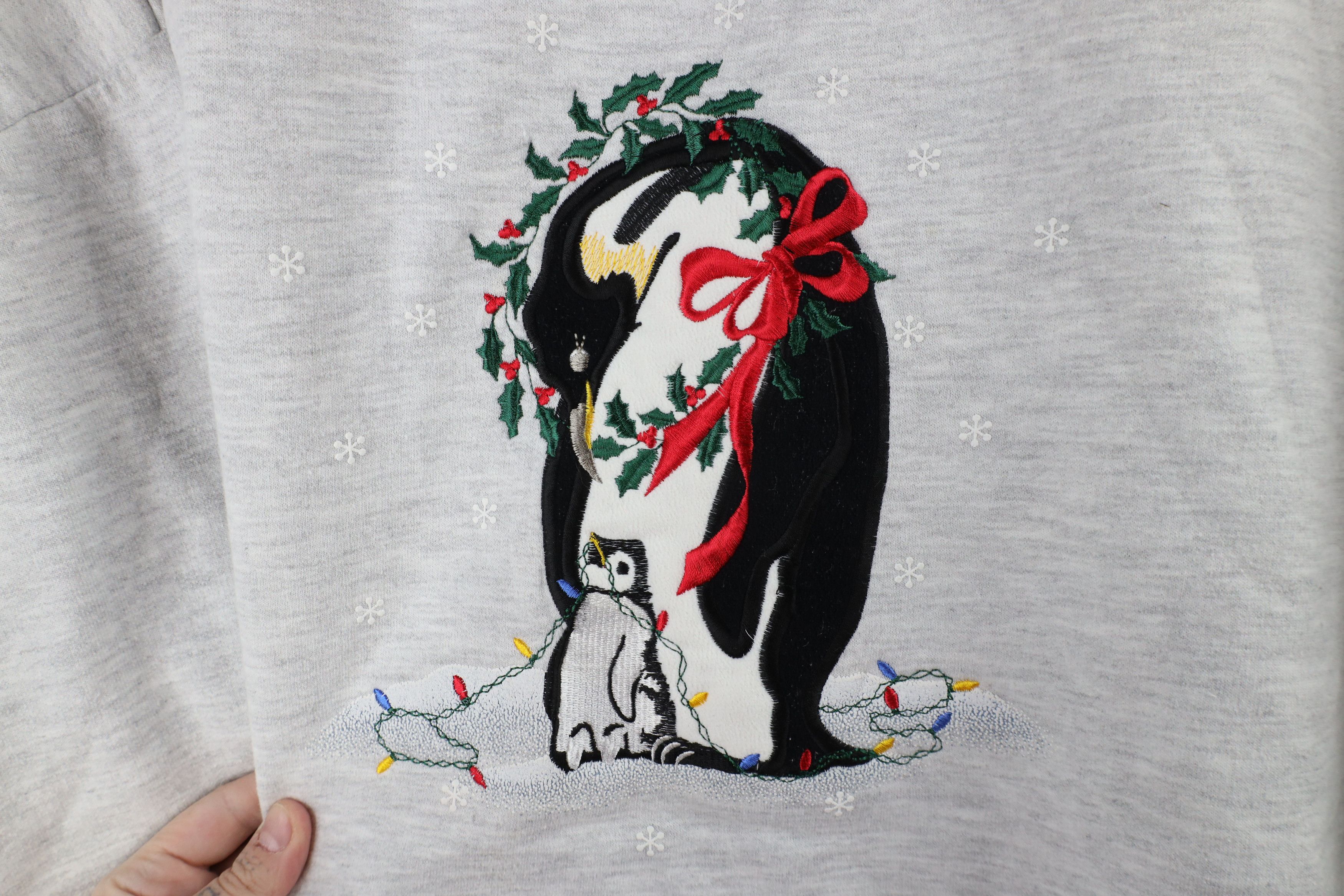 Vintage Vintage 90s Christmas Penguin Mock Neck Sweatshirt Gray USA Size XL / US 12-14 / IT 48-50 - 4 Thumbnail