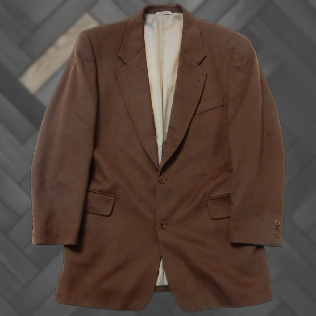 Vintage VINTAGE Rene Lezard Men's Sport Coat Blazer Jacket 100% Cashmere Brown Size 54 EUR/44 US Size 54R - 1 Thumbnail