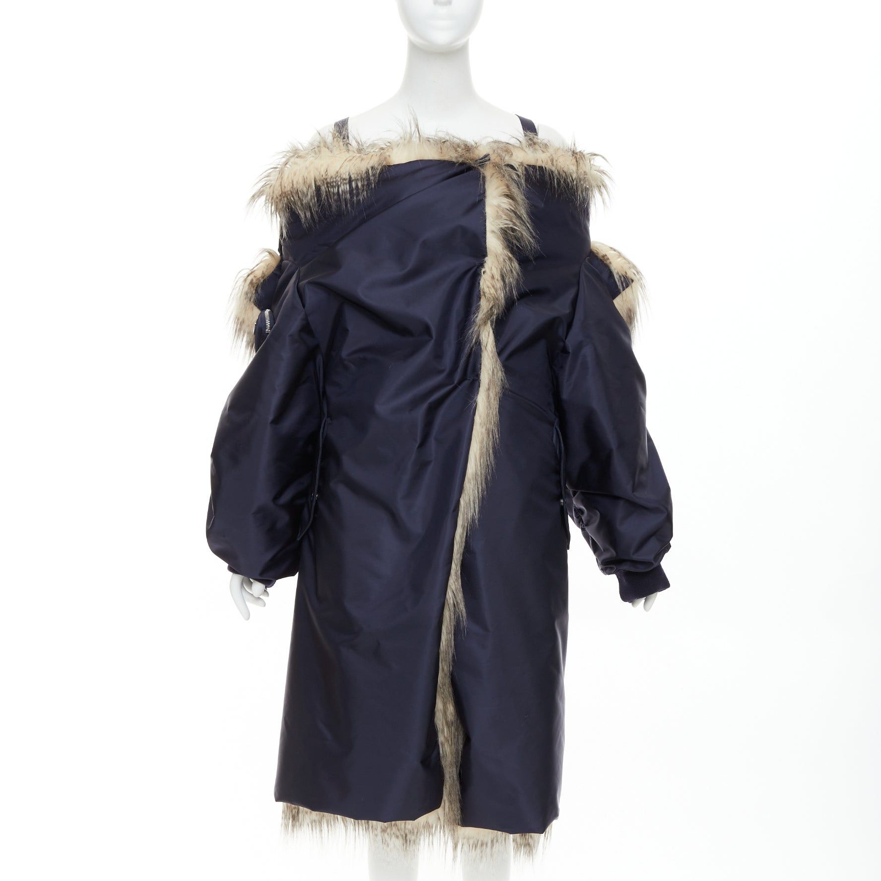 Prada rare PRADA 2021 Runway brown faux fur oversized off shoulder bomber coat IT38 XS Rihanna Size XS / US 0-2 / IT 36-38 - 1 Thumbnail