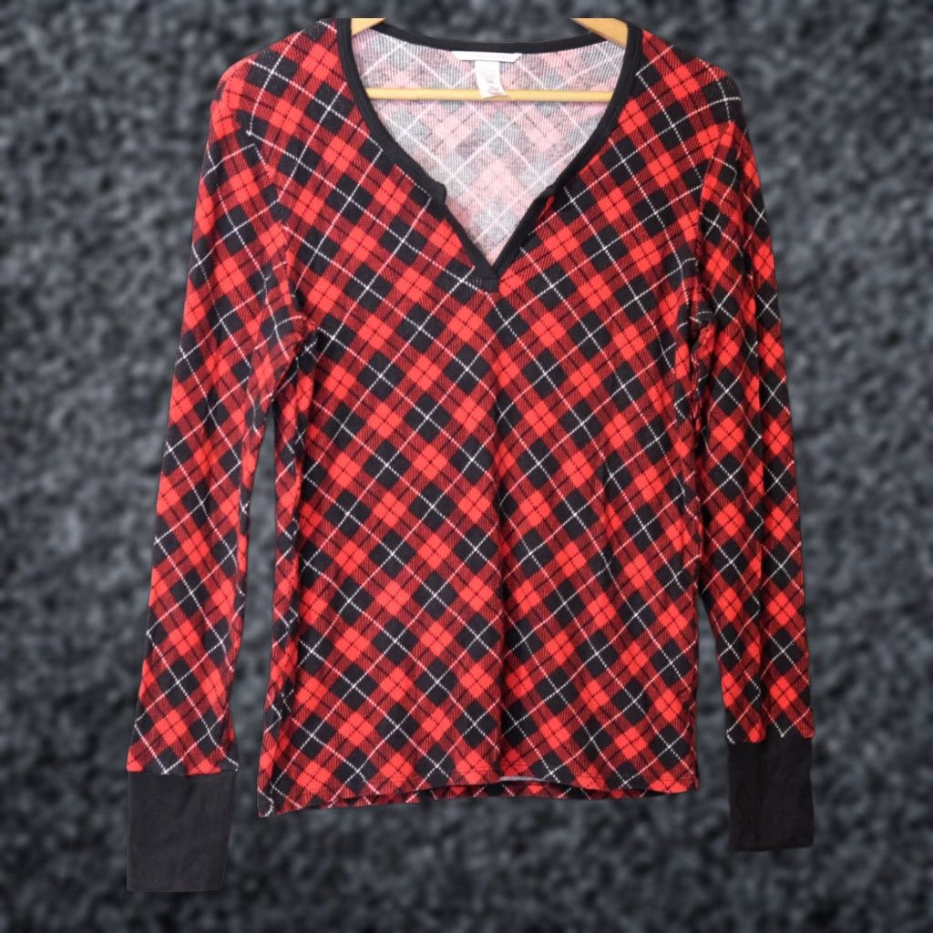 Victoria's Secret Victoria’s Secret Thermal Red/Black Plaid Pajamas Top Stretch Womens M #H99-50 Shirt Size M / US 6-8 / IT 42-44 - 1 Thumbnail