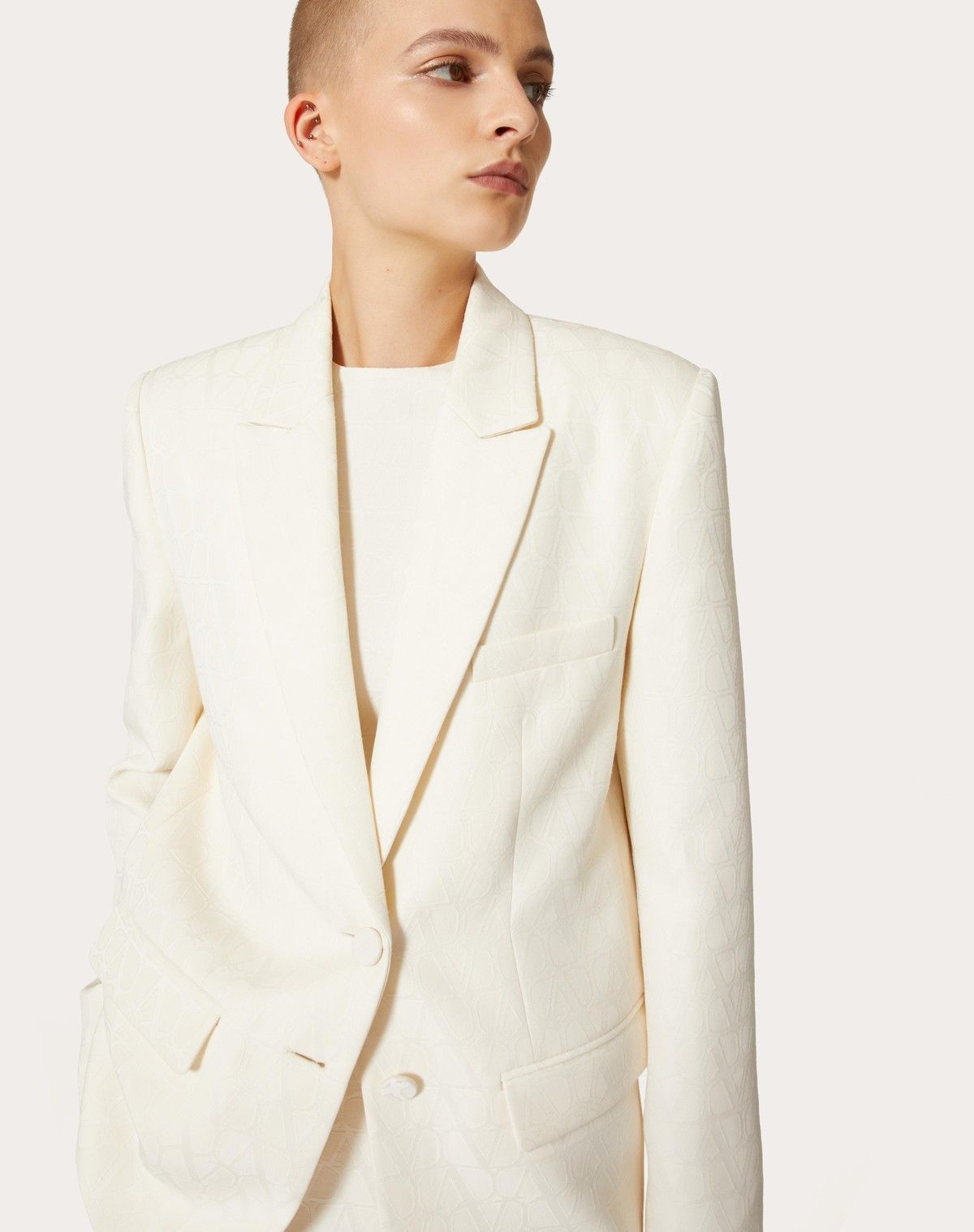 Valentino o1s1wg110525 Toile Iconographe Crepe Couture Blazer in White Size XS / US 0-2 / IT 36-38 - 6 Thumbnail