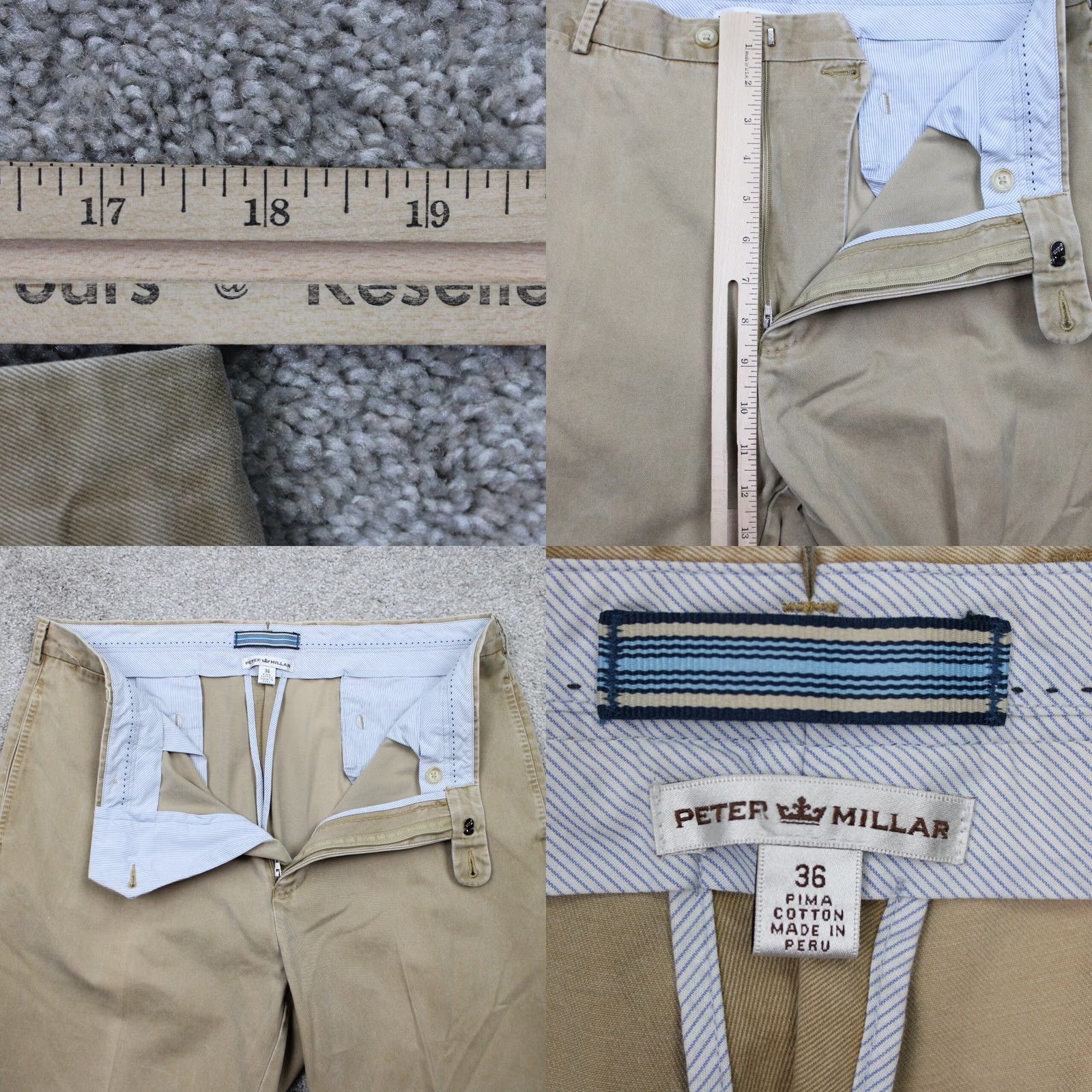 Peter Millar Peter Millar Pima Cotton Pants Men 36 Beige Flat Front Chino Straight 30" inseam Size US 36 / EU 52 - 8 Thumbnail