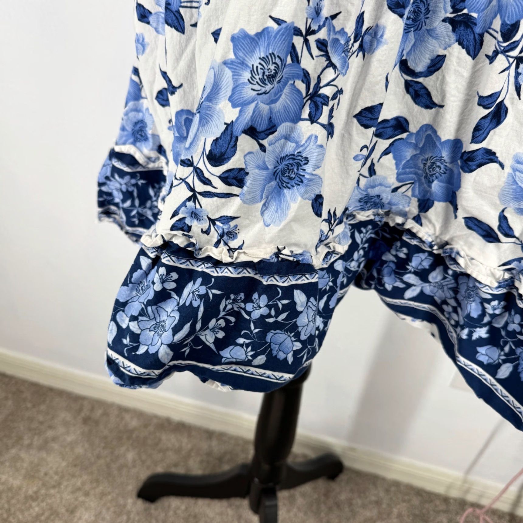 Joie Dress Belted Button Puff Sleeve Floral Mini A-Line V-Neck Multicolor Blue  White Coastal