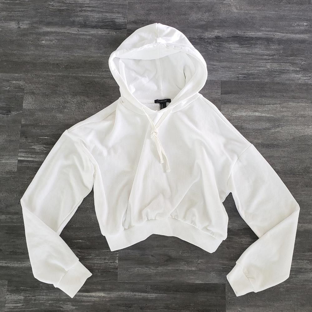 White Classic F21 Cropped Hoodie Long Sleeve