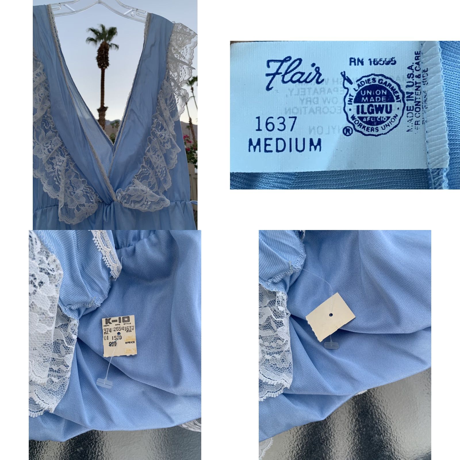 Vintage VINTAGE Flair Nylon Teddy One Piece Playsuit Romper Lace Ruffle Union Made Sz M Blue 1980s Glam Rock Flair Mens Womens Girls Boys Size 32" / US 10 / IT 46 - 8 Thumbnail