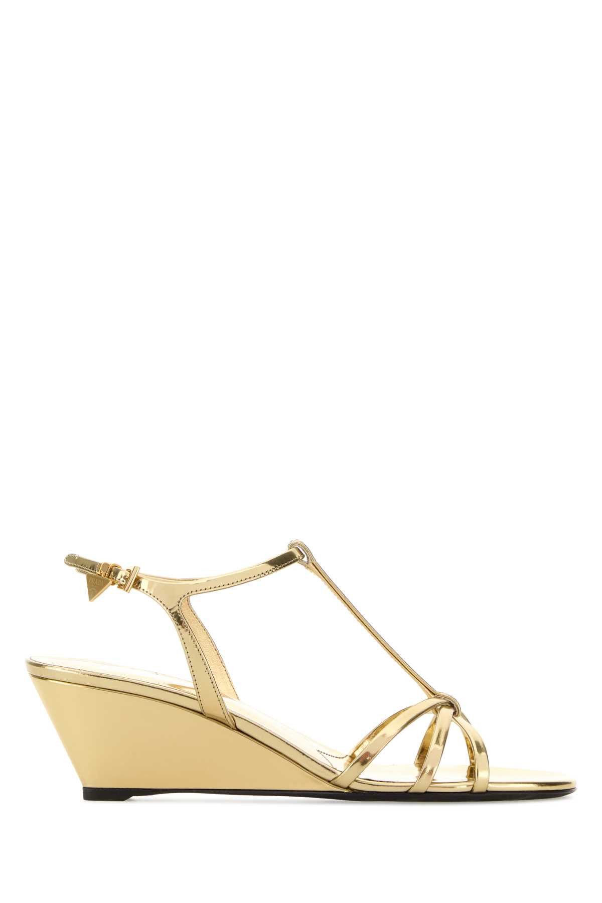 Prada Gold Leather Sandals Size US 10 / IT 40 - 1 Thumbnail