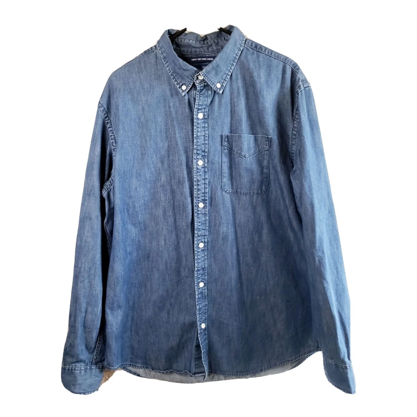 Old Navy Old Navy Denim Shirt Men XL Blue Long Sleeve Button-Up Collared Pocket Casual Classic Crochet? Size US XL / EU 56 / 4 - 2 Thumbnail
