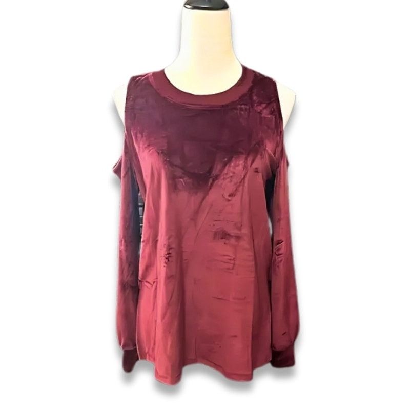 Michael Kors Michael Kors Cold Shoulder Top Slitted Velour Burgundy M NWT Size M / US 6-8 / IT 42-44 - 2 Thumbnail