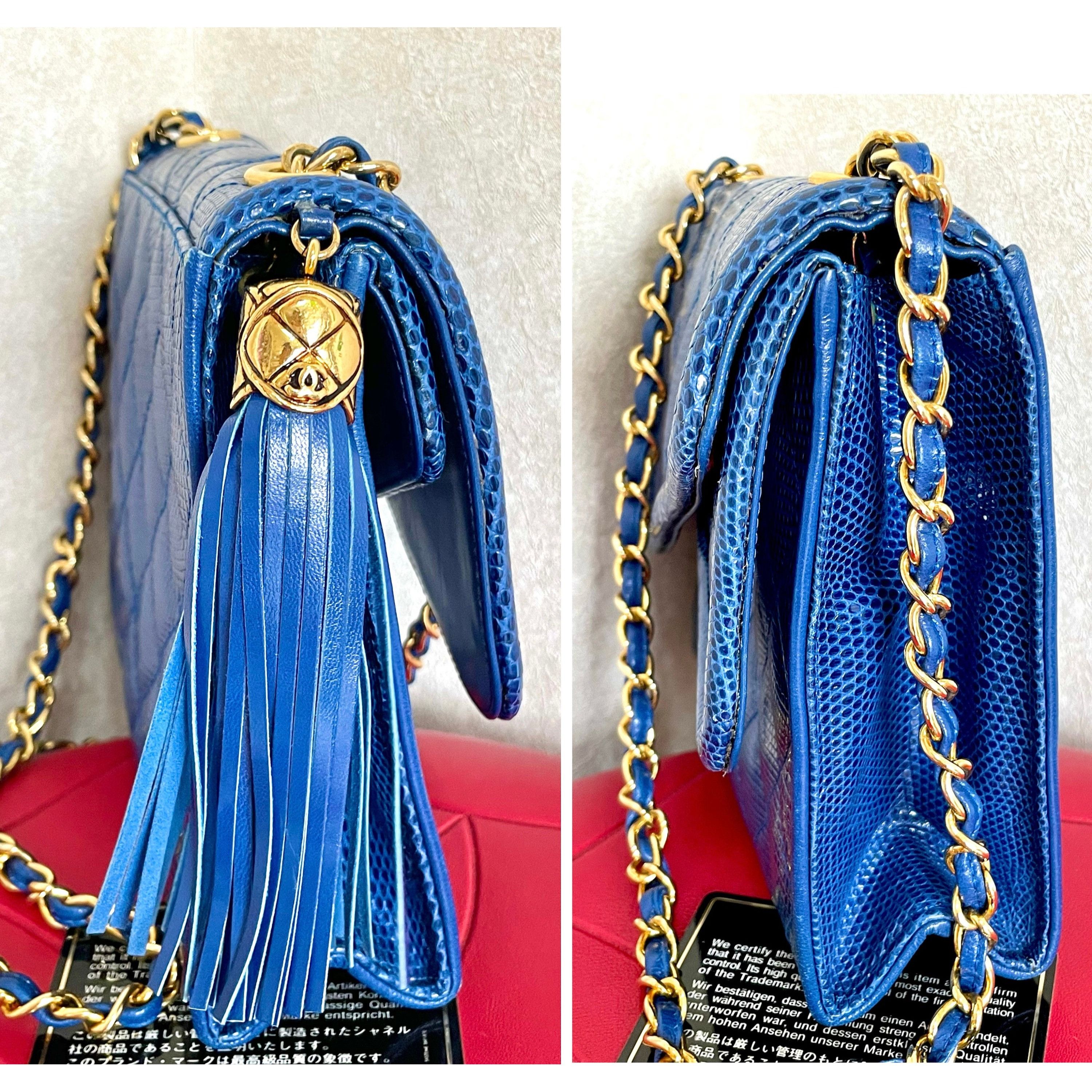 Chanel MINT. Vintage CHANEL blue genuine lizard double envelop bag Size ONE SIZE - 7 Thumbnail