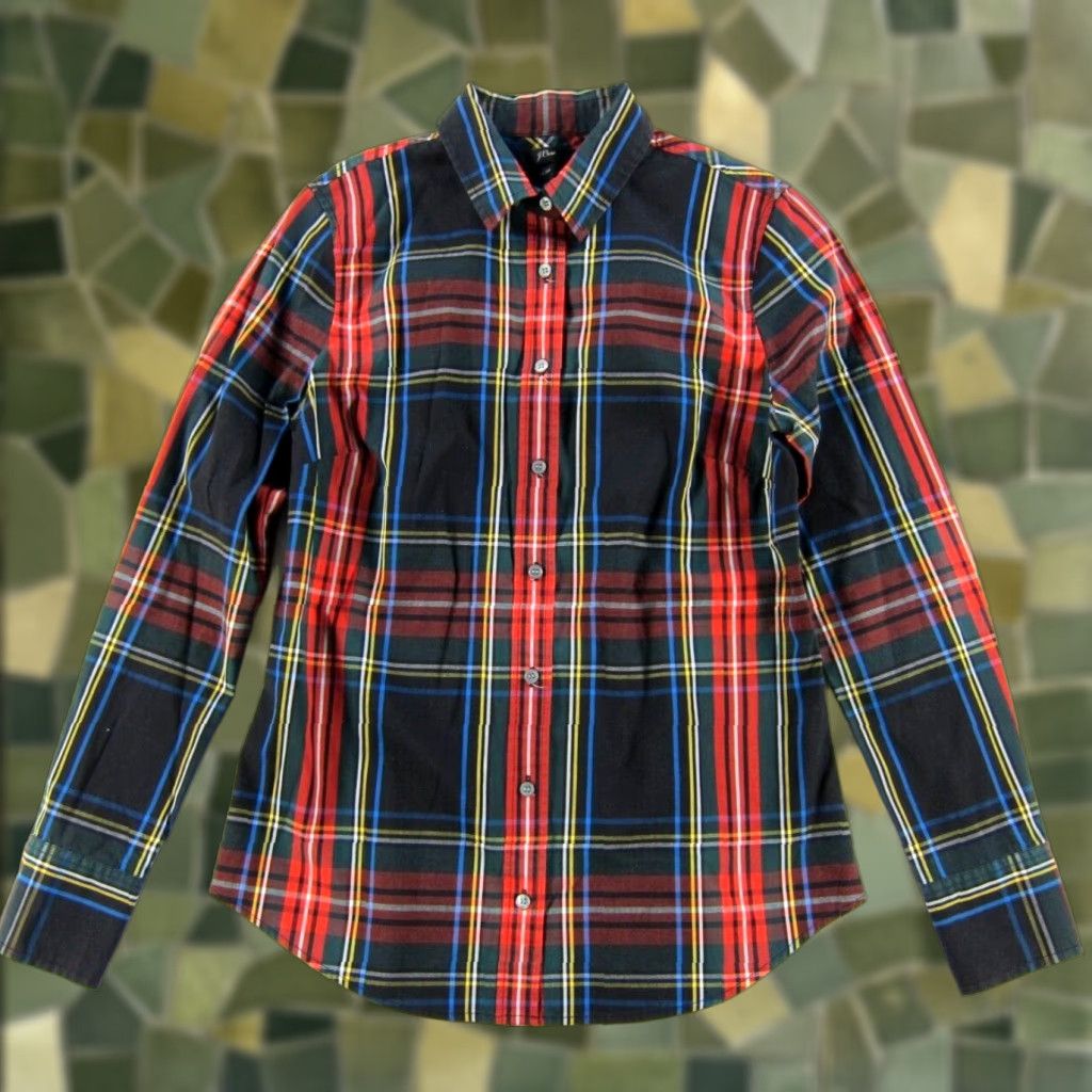 J.Crew VINTAGE J.Crew Cotton Black Green Red Plaid Collar Button Up Long Sleeve Slim Shirt 4 Size S / US 4 / IT 40 - 1 Thumbnail
