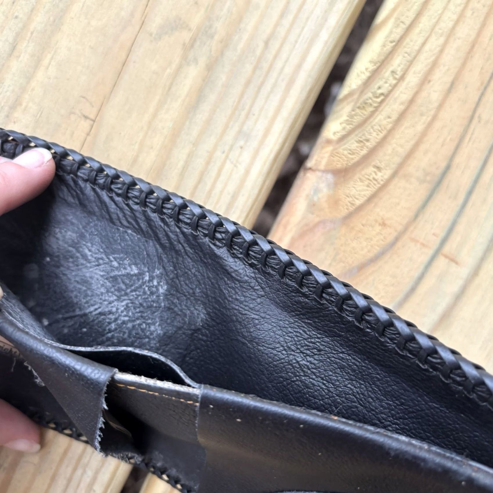 Vintage VINTAGE Handmade Leather Wallet Big Cats Can Be Dangerous Whipstitch Bi Fold USA Made Wallet Mens Brown Leather 9 in 4 in Fold Size ONE SIZE - 5 Thumbnail