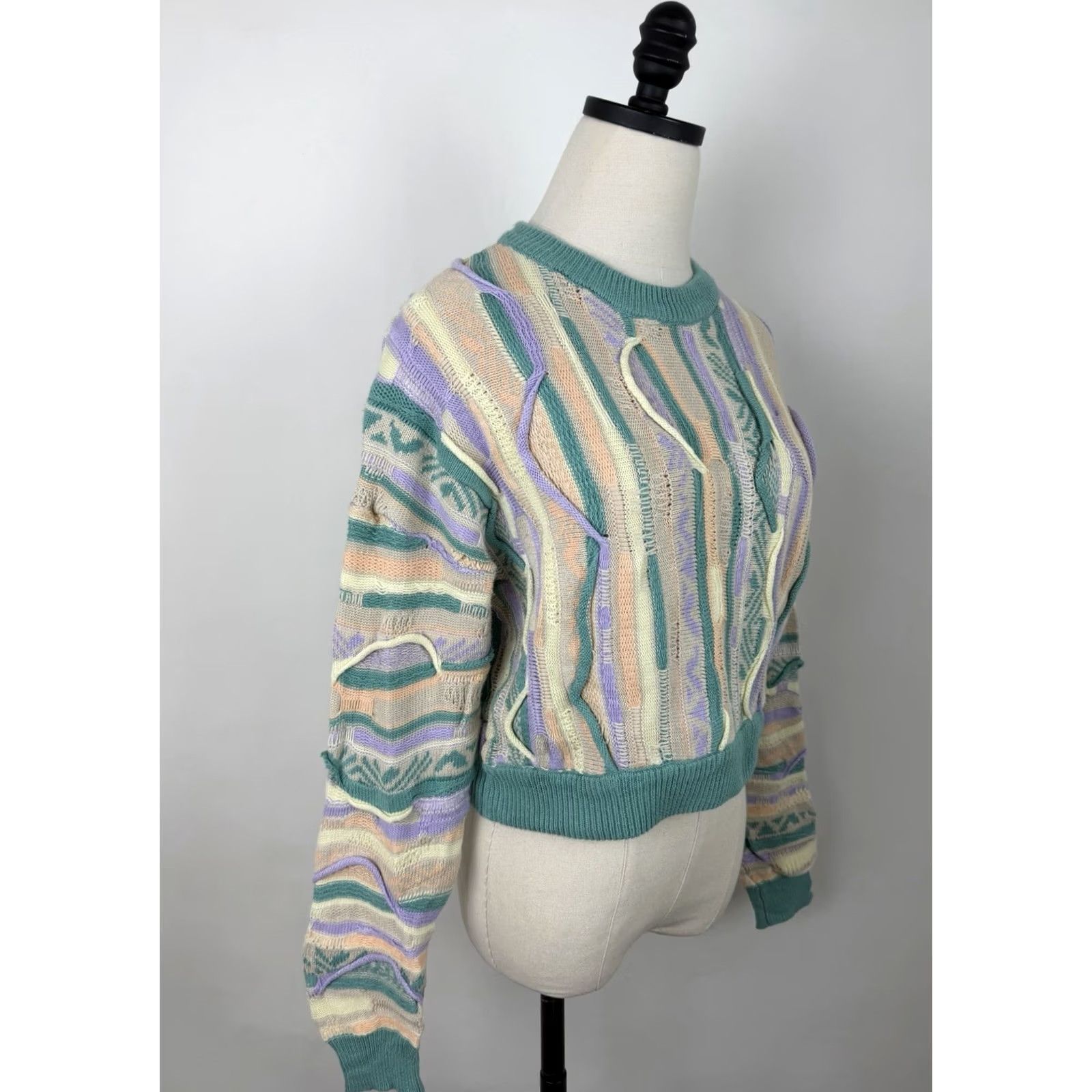 Forever 21 Forever 21 Textured Knit Sweater Womens Small Cropped Pullover Crew Neck Casual 80s 90s Green Cotton Blend Knit Shirt Womens Size S / US 4 / IT 40 - 7 Thumbnail