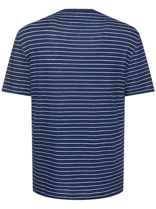 Brunello Cucinelli o1lsvrm0425 Striped Linen T-Shirt in Blue Size US S / EU 44-46 / 1 - 2 Thumbnail