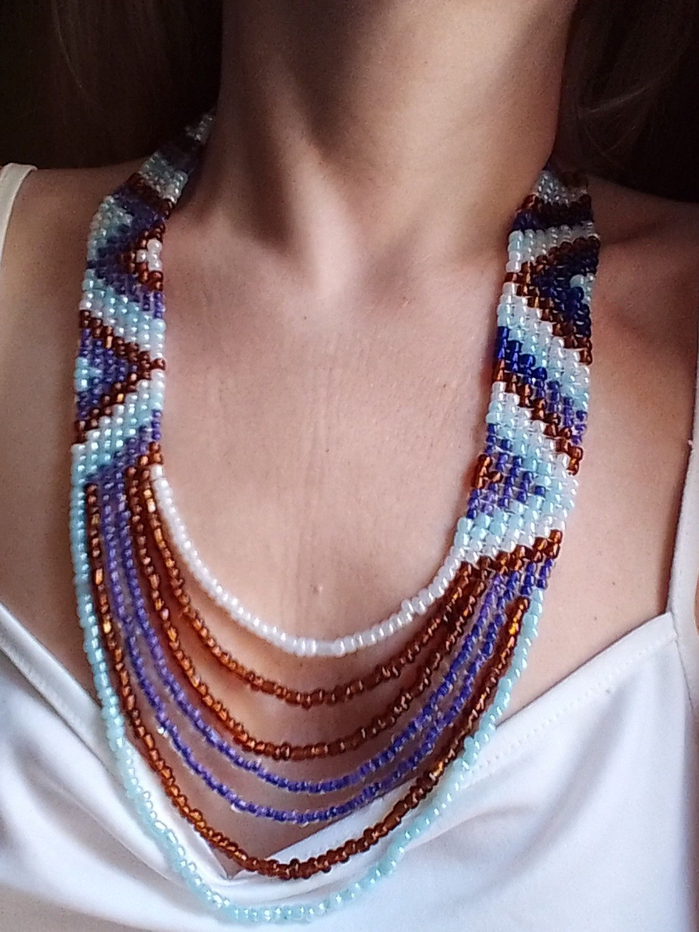 Handmade Necklace Long Ethnic Pattern Native Americans Multithread Size ONE SIZE - 2 Thumbnail