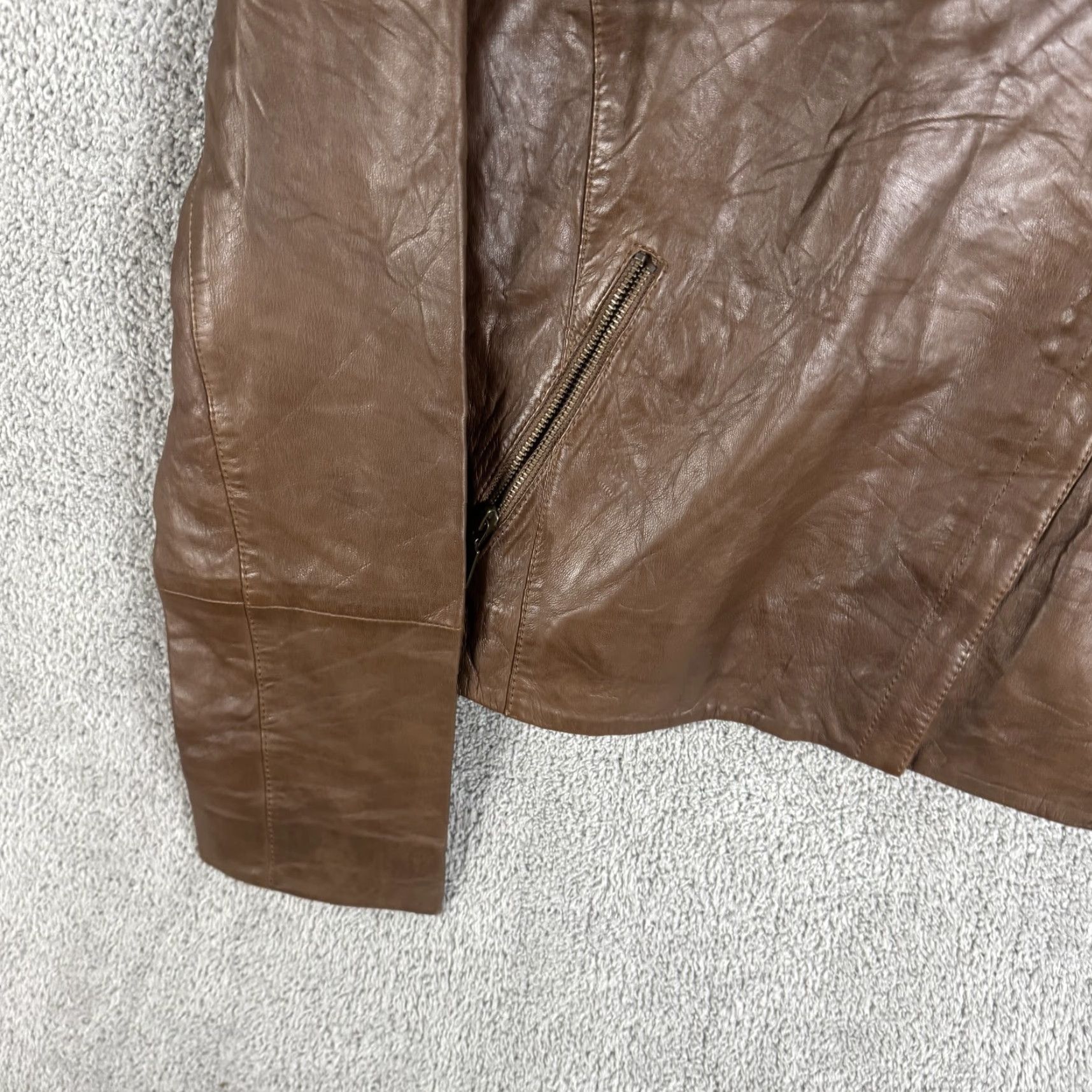 Vintage Halogen Leather Jacket Womens L Brown Moto Asymmetrical Zip Pockets Lined Jacket Size L / US 10 / IT 46 - 2 Thumbnail
